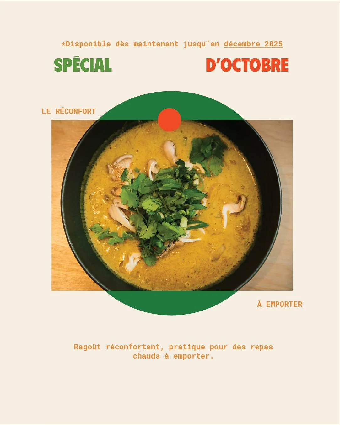 Le r&eacute;confort mijot&eacute; rencontre les saveurs de la rue. Deux nouveaux rago&ucirc;ts aux notes de citronnelle, &eacute;pices et l&rsquo;hospitalit&eacute; du Vietnam. Disponible avec du pain ou du riz &agrave; c&ocirc;t&eacute;!
1. Cari aux