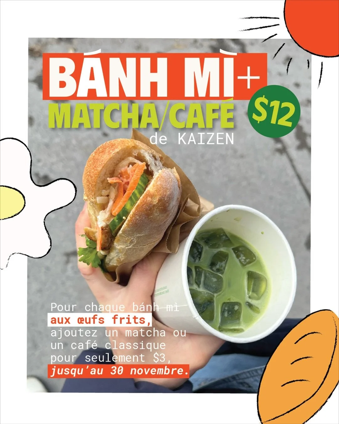 SWIPE 👉 pour voir votre combo &agrave; 12 $: b&aacute;nh m&igrave; + caf&eacute; de @kaizen.mangacafe . Offre disponible uniquement jusqu&rsquo;au 30 novembre! 
. 
Swipe to see what $12 will get you: breakfast b&aacute;nh m&igrave; + caf&eacute; fro