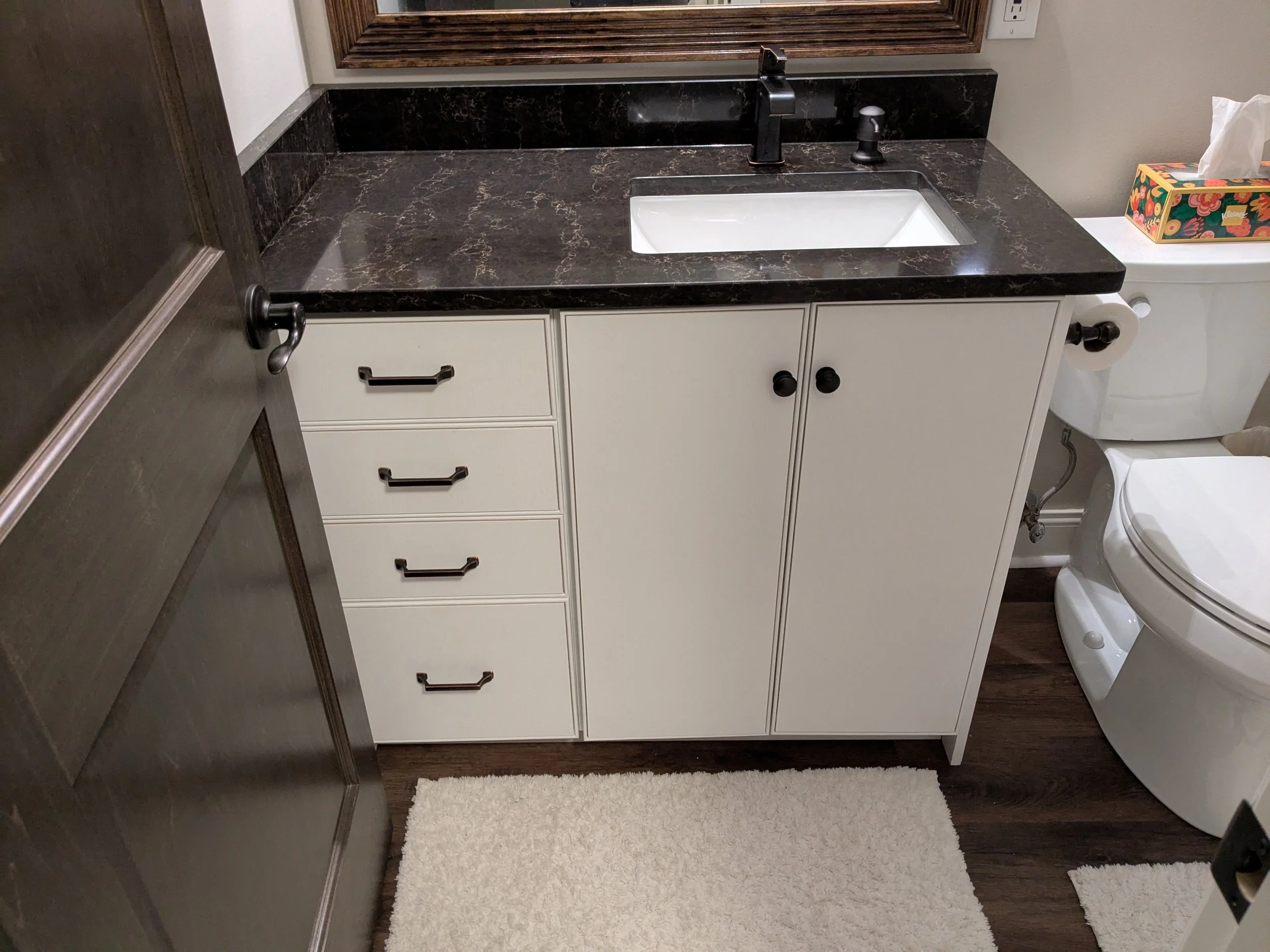 White Bathroom Vanity with Offset Sink