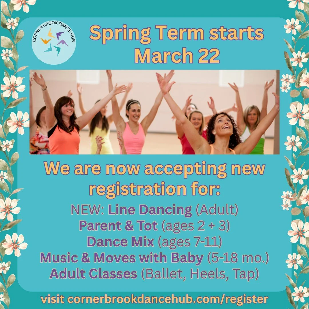 It still feels like Winter outside but inside the Dance Hub we are already gearing up for Spring 🌱
Registration for our Spring term is now open -- sign up today for Term 3 Parent &amp; Tot; Music &amp; Moves with Baby; Adult Ballet, Tap, Heels, Danc