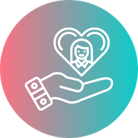 A hand holding a human heart with a smiling face inside, surrounded by a heart outline.