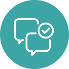 Two speech bubbles overlapping, one with a check mark inside