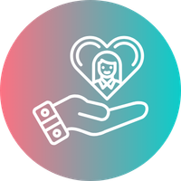 A hand holding a heart-shaped outline with a smiling woman inside, symbolizing care or support.
