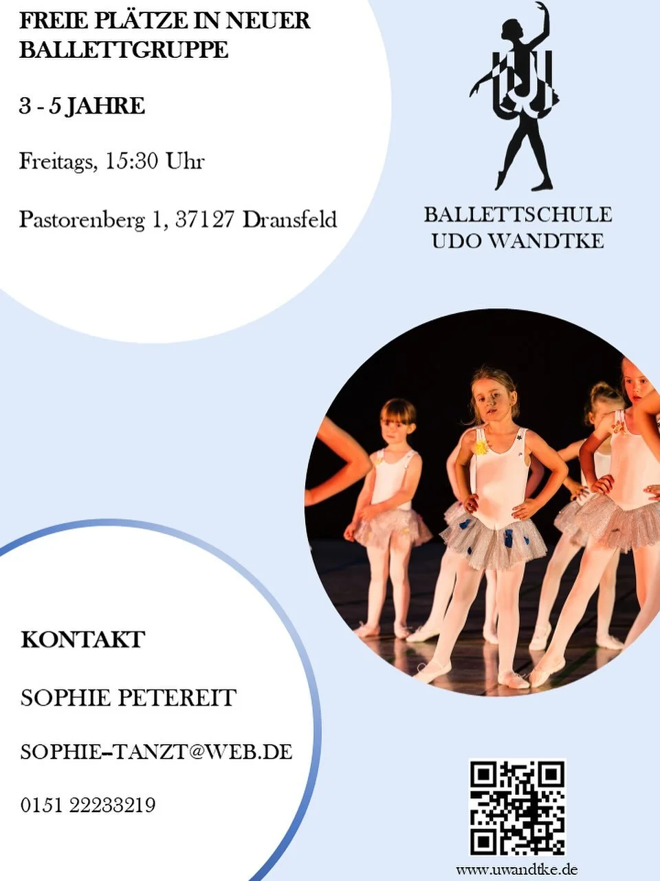 Auch in Dransfeld können sich die Kleinsten im Ballett ausprobieren. Kommt vorbei, wir freuen uns auf euch! 🥰🩵 #ballett #ballettschuleudowandtke #tanzenmachtglücklich #kindertanz