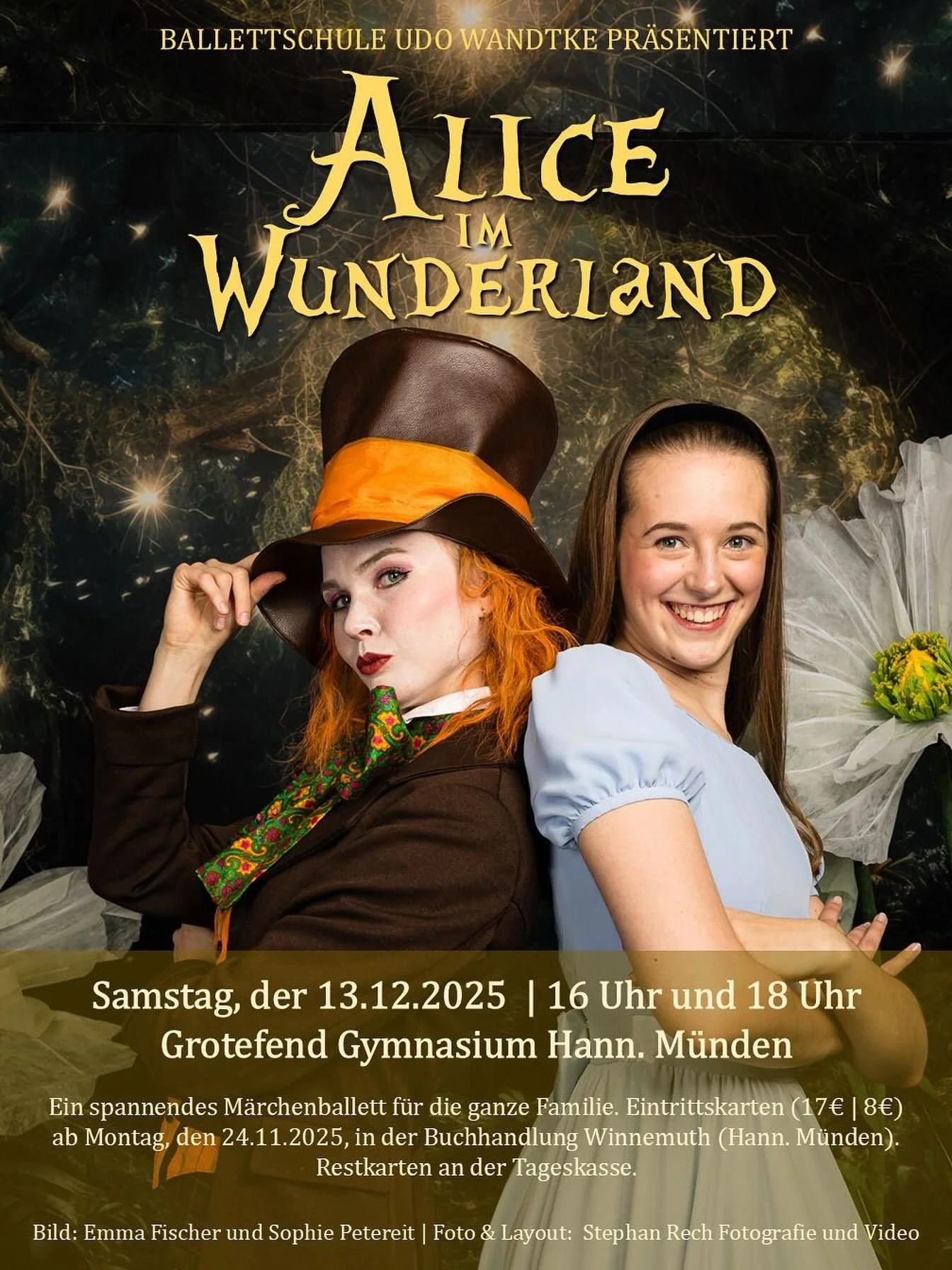 Der Countdown l&auml;uft! 😍 Am 13.12.25 f&uuml;hren wir f&uuml;r euch &bdquo;Alice im Wunderland&ldquo; im Grotefend Gymnasium Hann. M&uuml;nden auf ❤️🖤 Karten k&ouml;nnen Ballettschule Interne bereits jetzt im Training und bei den Proben kaufen. A