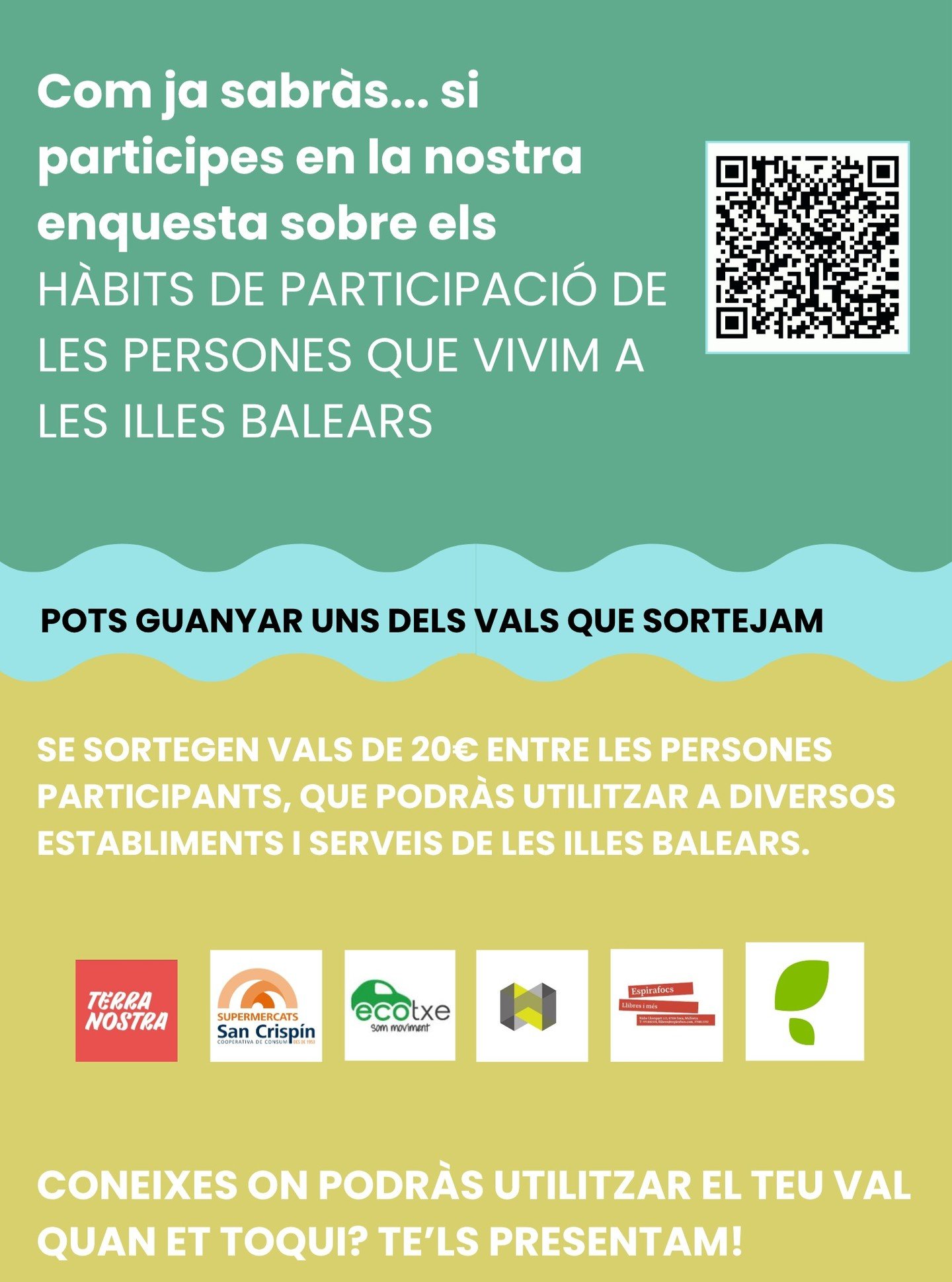 A les Illes Balears convivim persones de molts or&iacute;gens i hist&ograve;ries 🌍
Volem con&egrave;ixer com participam en la vida social i comunit&agrave;ria de les nostres illes.

🔹 Si encara no has participat a l&rsquo;enquesta, ets a temps!
Nom