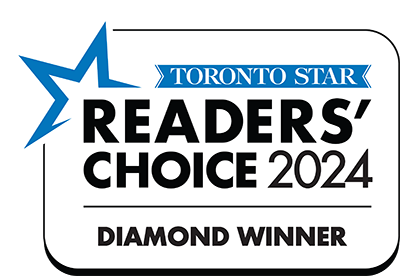 Toronto Star Readers’ Choice 2024 logo featuring a blue star, “Diamond Winner” text, and Toronto Interior Designer recognition. Kitchen Design/Renovation.