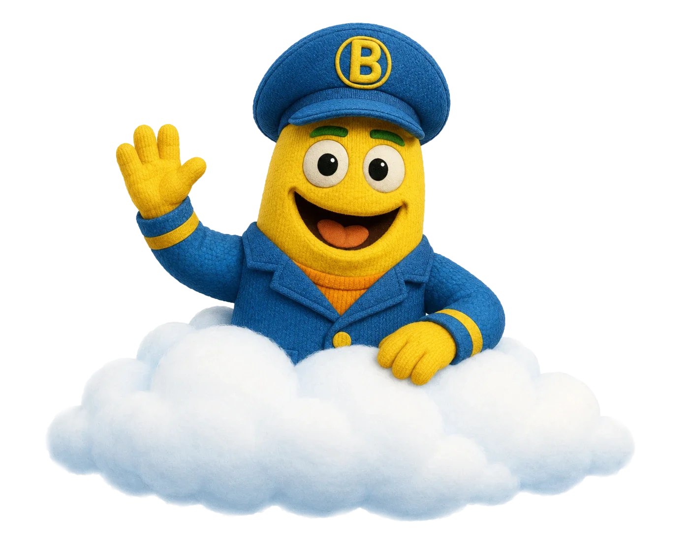Captain B floating on a cloud