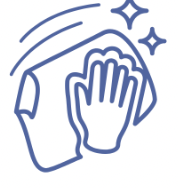 Line drawing of a person washing their face with soap and water