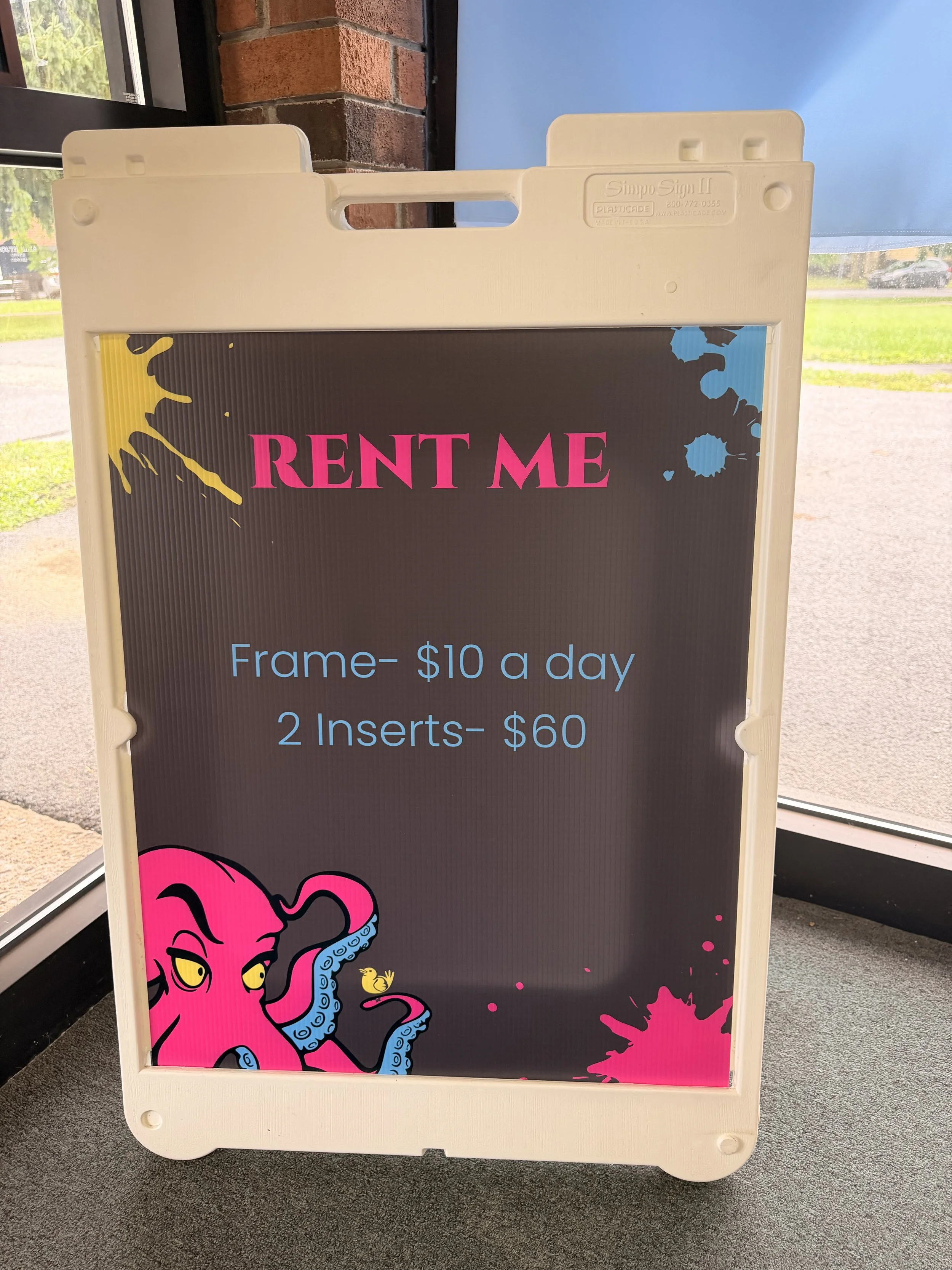 Custom A-frame sandwich board sign printed in State College, PA for local businesses, events, and rentals