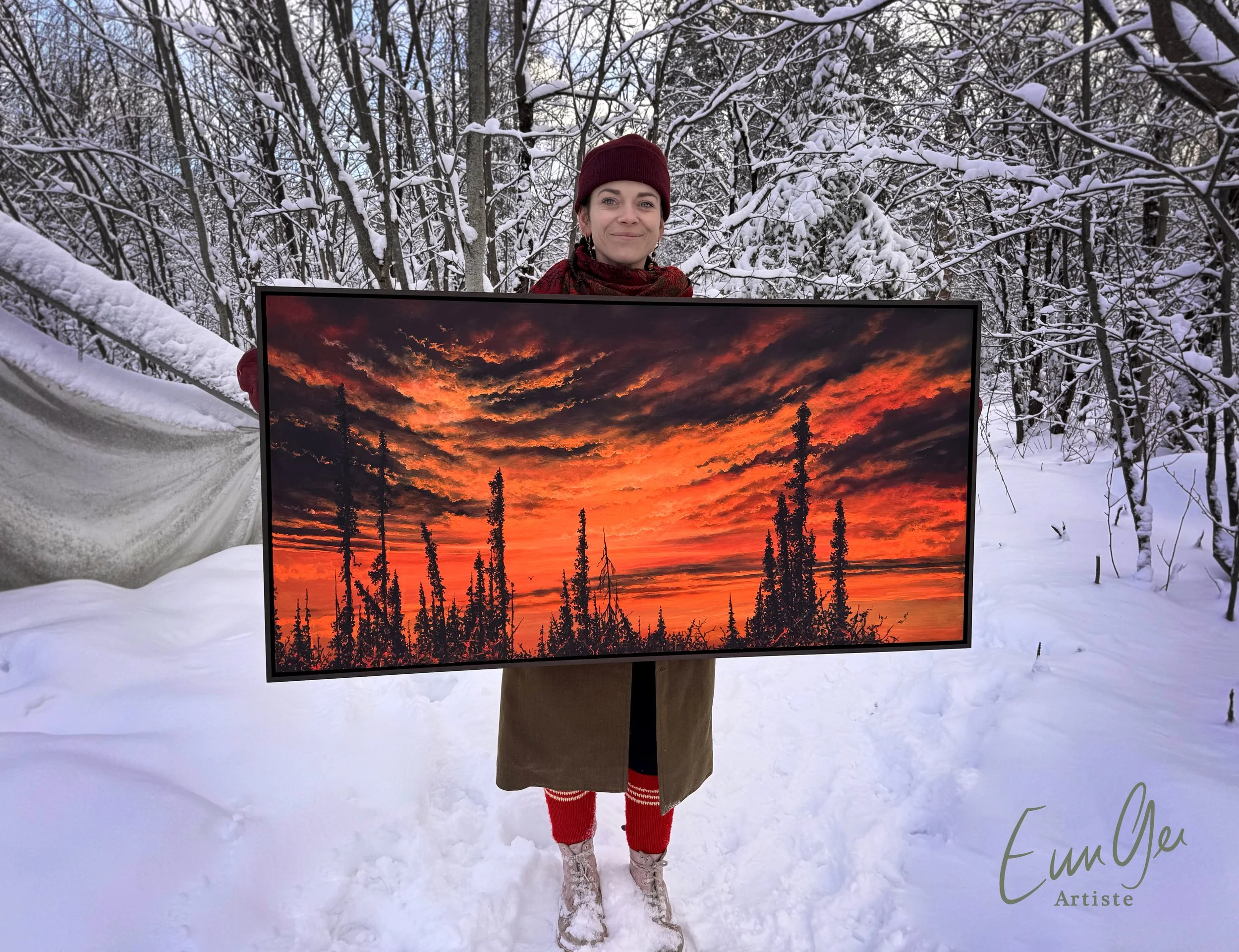 lever de soleil peinture art toile paysage nature emmanuelle galerie d'art artiste peintre nord nordique