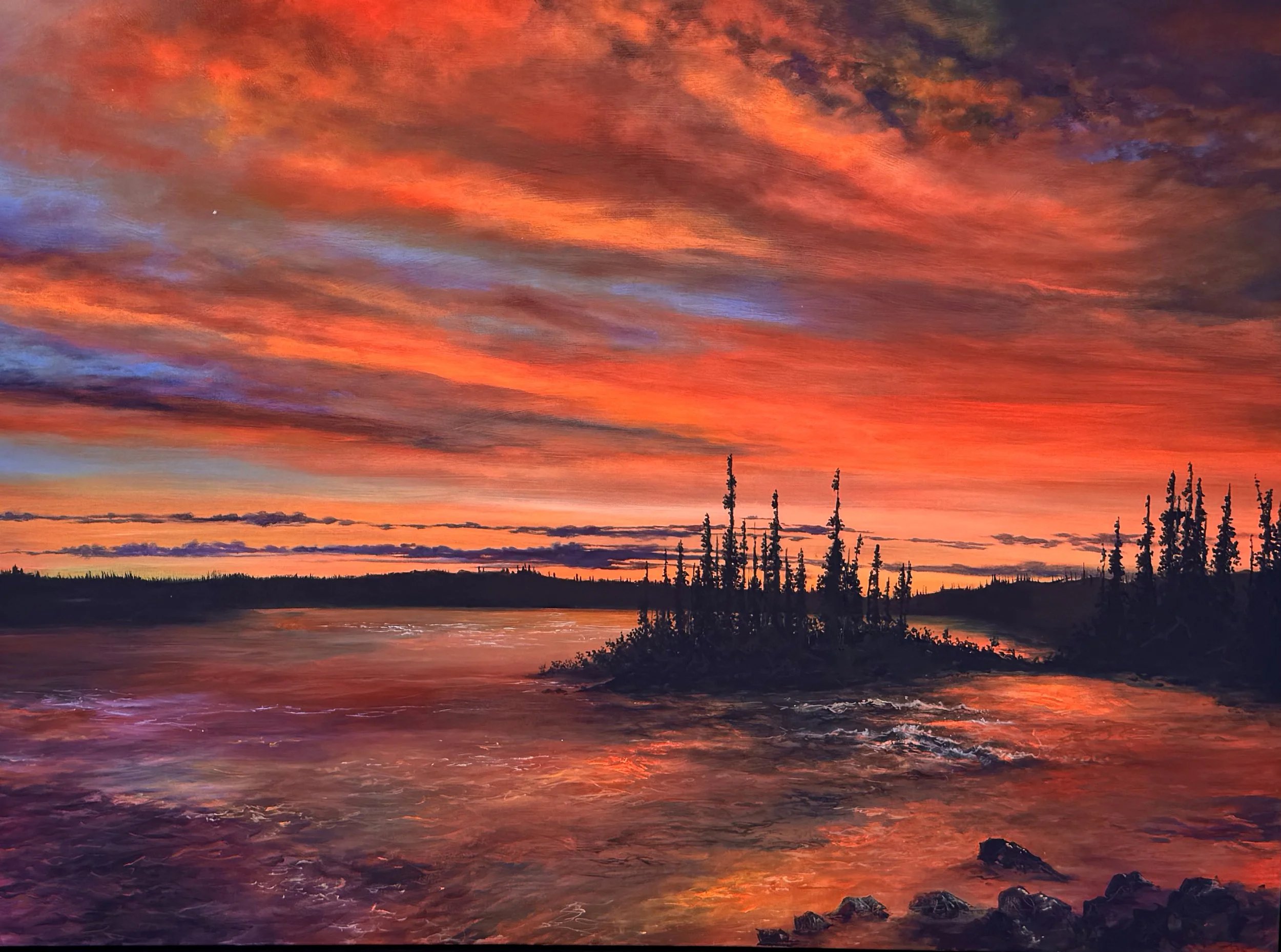 coucher de soleil nord épinettes rivière étendues