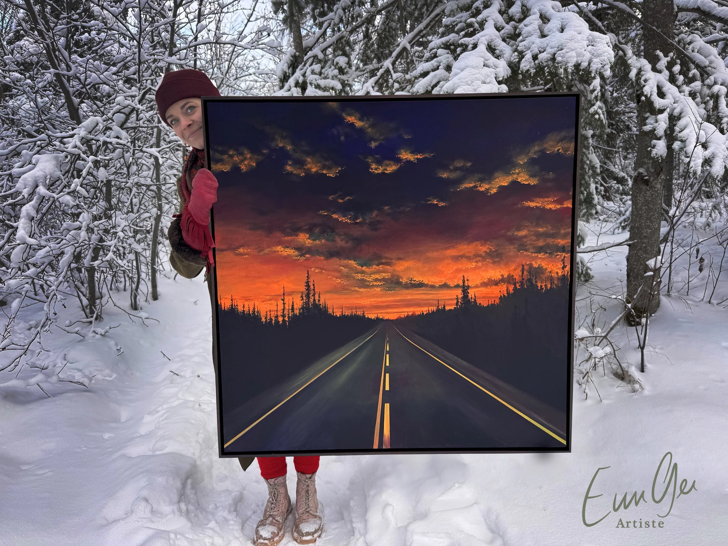 route nord nordique eeyou istchee baie-james artiste art peinture galerie d'art orange coucher de soleil