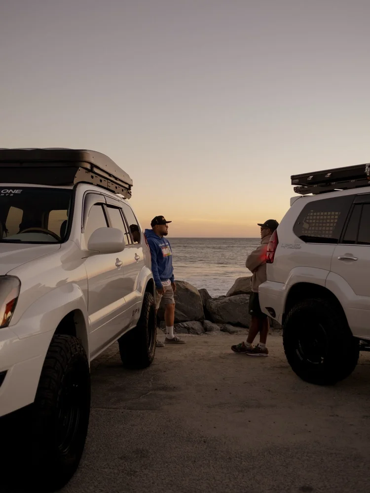 Crew tailgate at golden hour