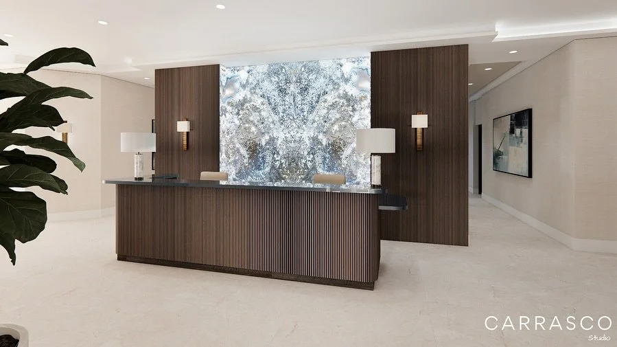 One of the most impactful spaces in any project is the lobby it&rsquo;s where first impressions are made.

For this reception area, the designer aimed to create a space that feels timeless and welcoming, layered with texture, clean lines, and a glowi