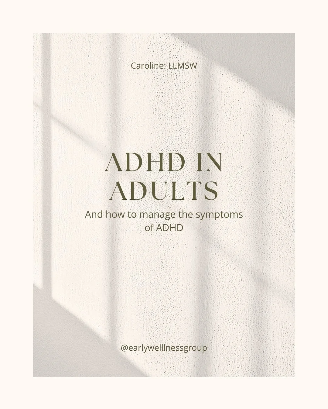 Did you know many adults don&rsquo;t realize they may be living with ADHD? 

Thank you Caroline for some more education on this! 

#ADHDAwareness #MentalHealthMatters #ADHDinAdults #WellnessJourney #therapy #earlywellnessgroup