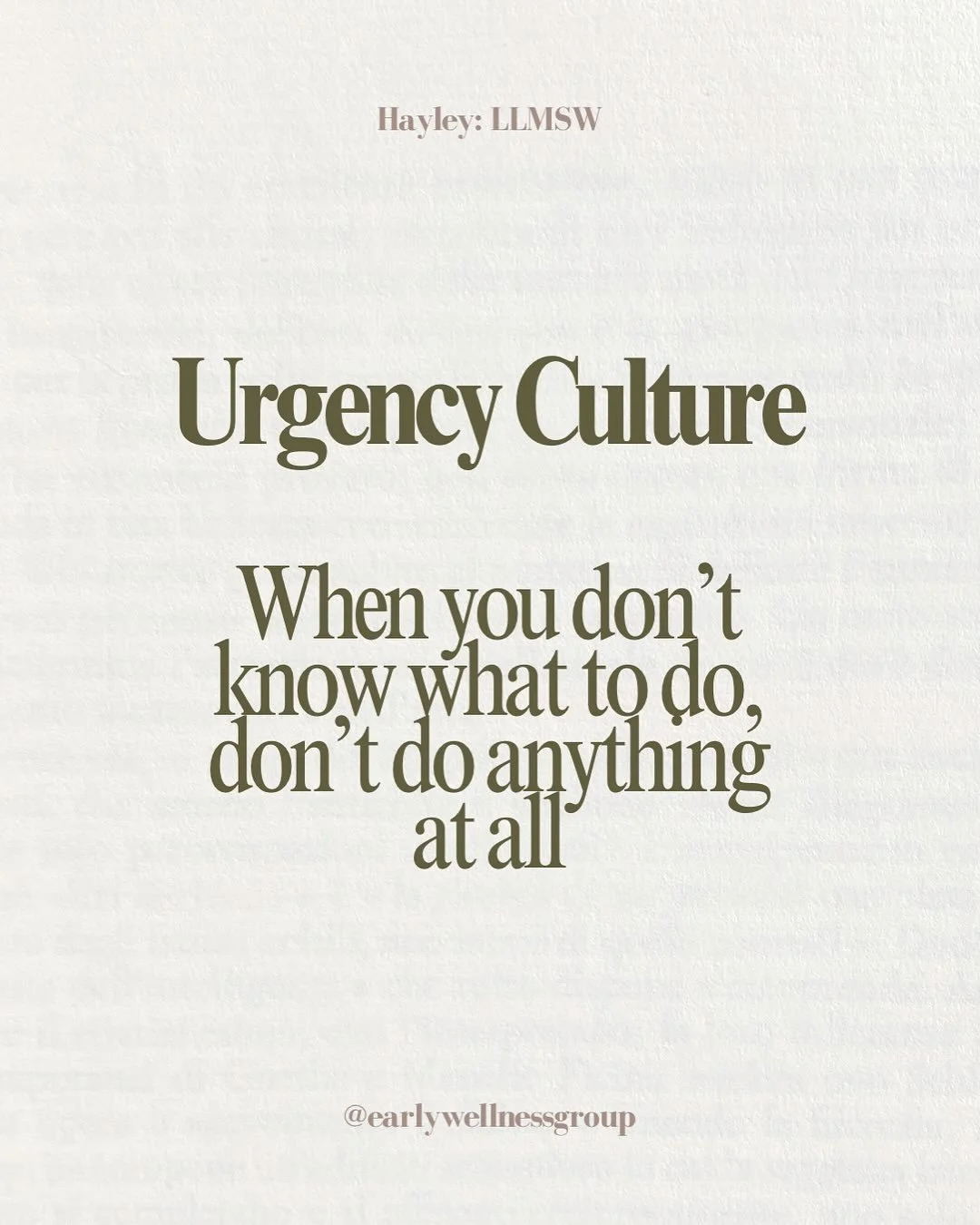 Stop. Take a step back. Breathe. Move forward. 

Thank you Hayley for this reminder!

#urgencyculture #urgencycultureiscancelled #urgencycultureboundaries #therapy #wellness #rewireyourbrain #earlywellnessgroup