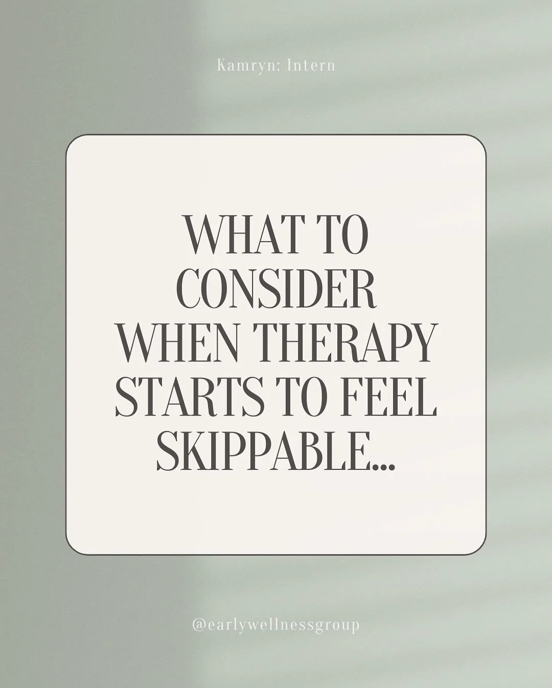 We get it, schedules get busy, day-to-day life changes. But when therapy starts to feel skippable, that&rsquo;s usually when we need it the most. 

✨Remember, we&rsquo;re not just here for crisis, we&rsquo;re here for growth and stability✨ 

#therapy