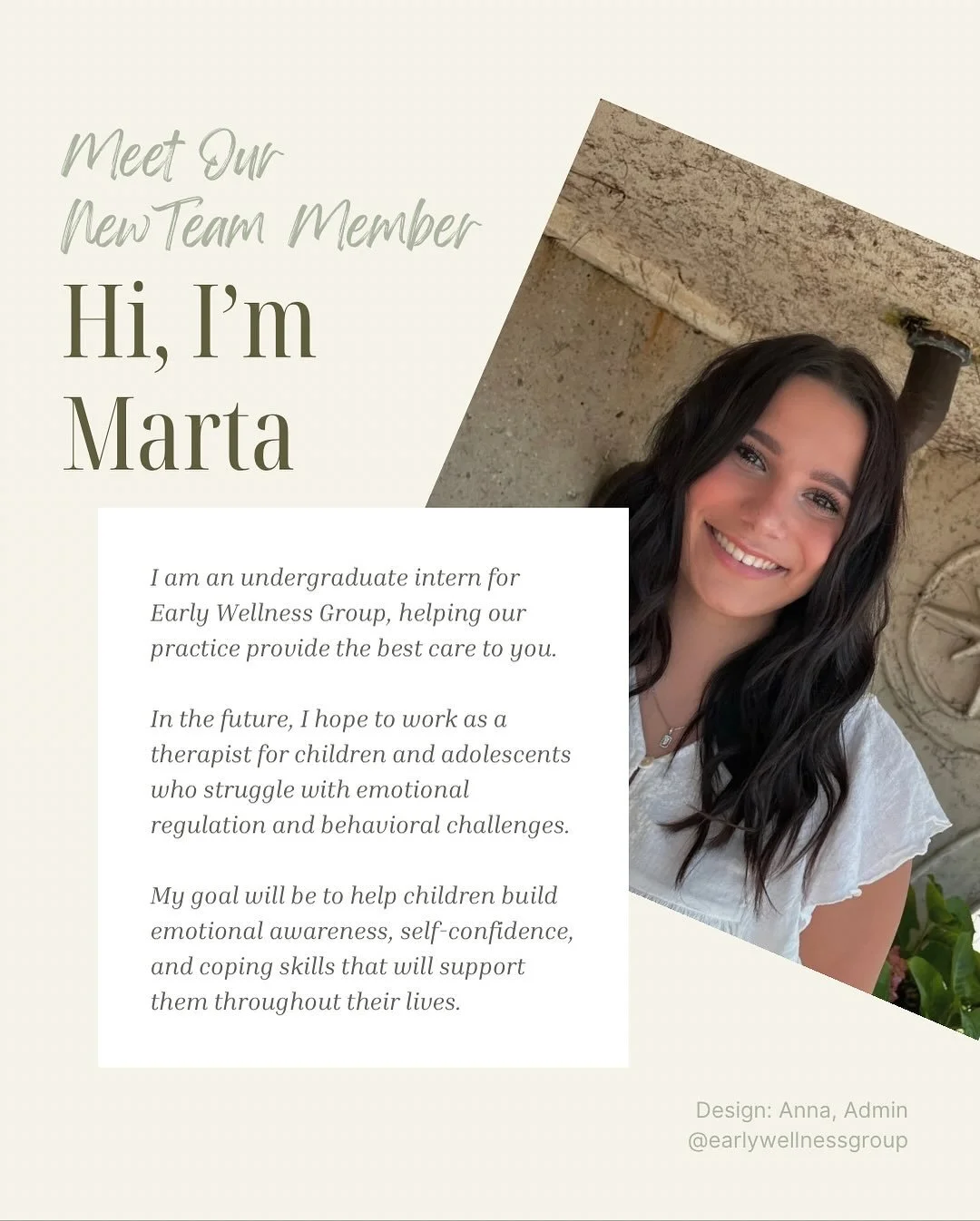 Welcoming our newest intern, Marta! 💚

#therapy #michigantherapist #mentalhealth #intern #grouppractice