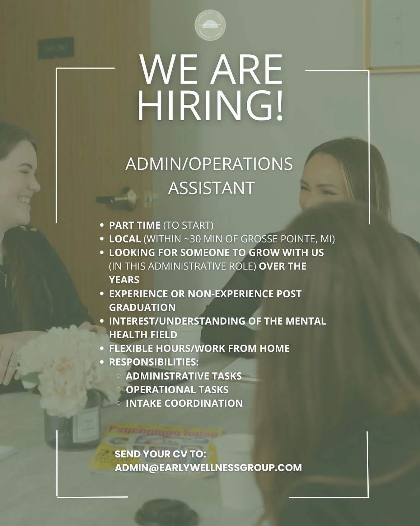 We are looking for a new operations assistant to join our team of gen z/millennial providers and staff! 📧 Contact us at the email above or share with a friend who would be a good fit! 
&bull;
&bull;
&bull;
#hiring #team #admin