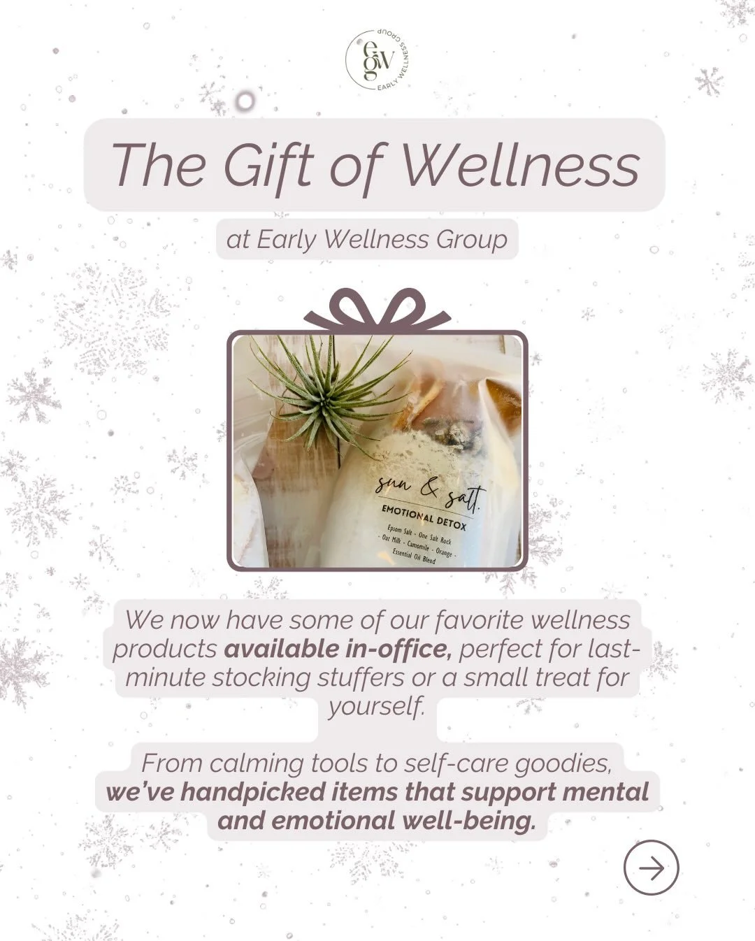 Next time you are in the office make sure tot take a look at our Wellness Wall! We wanted to offer some handpicked items that focus on emotion wellness and over all wellbeing. These items were selected specifically with our clients in mind💚