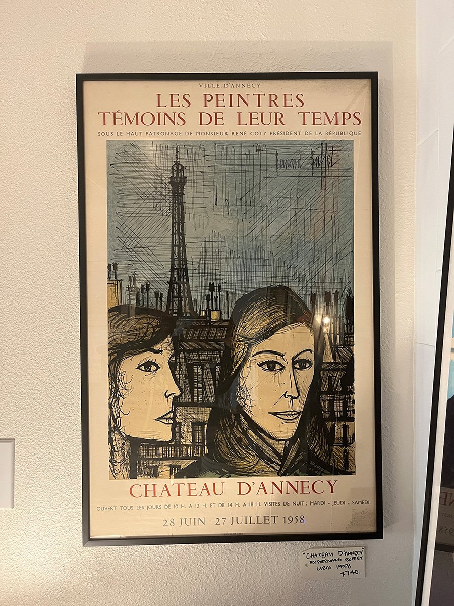 Vintage poster titled Chateau d'Annecy: Les Peintres Témoins de Leur Temps (1958) by Bernard Buffet, featuring bold lines and a dramatic color palette.
