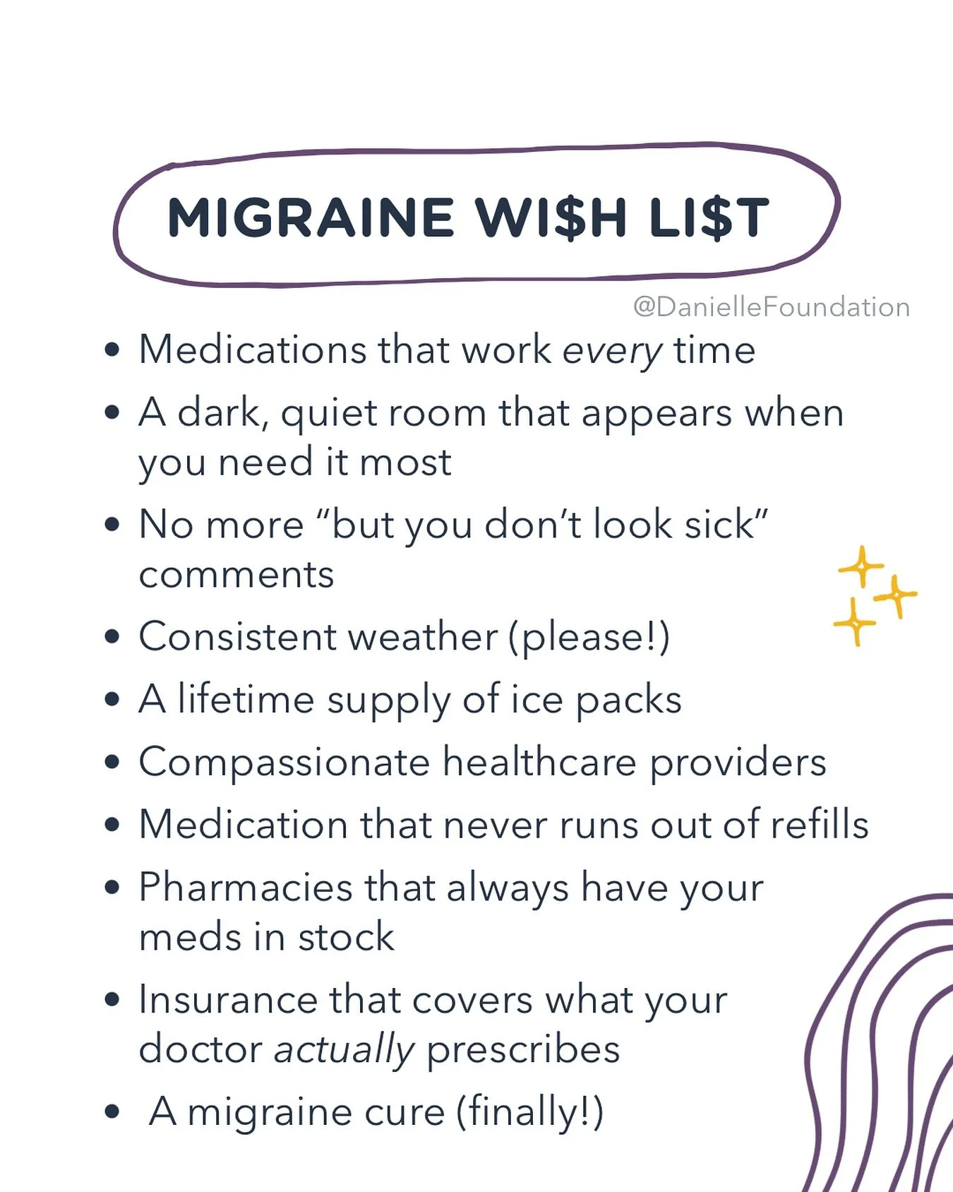 Here&rsquo;s what every migraine warrior secretly wishes for ⬆️

You deserve the relief and support you&rsquo;ve been wishing for. And we&rsquo;re rooting for every wish on your list to come true. 

💬 What&rsquo;s at the top of your Migraine Wi$h Li