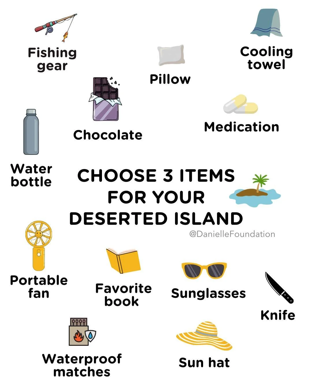 🏝 You&rsquo;re stranded on a deserted island&hellip; and you can only bring 3 items.

Some are migraine essentials, some are survival must-haves&hellip; it&rsquo;s up to you!

Which ones would you pick? Drop your top 3 picks in the comments 👇 and l