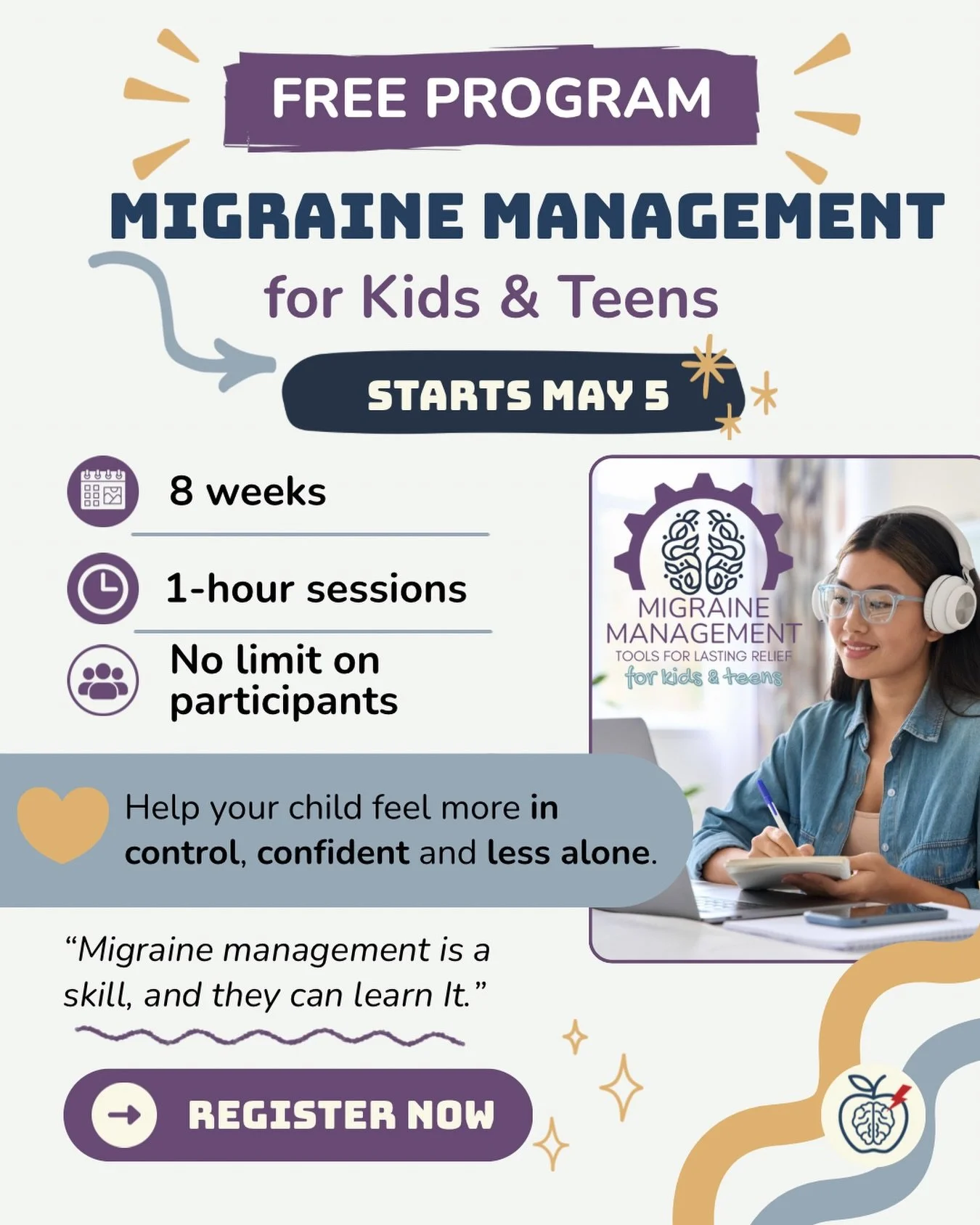 We&rsquo;re launching a FREE Migraine Management course for kids &amp; teens through our @migraineatschool initiative.

This course is based on our adult Migraine Management: Tools for Lasting Relief program&mdash;and if you&rsquo;ve taken it, you al