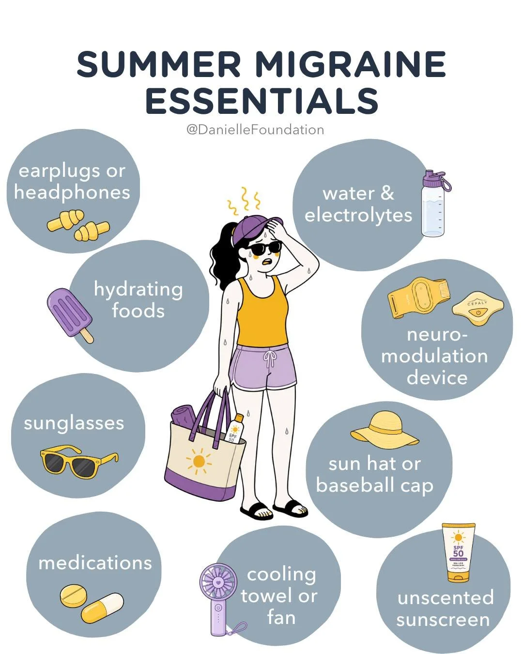 SAVE this post for your next summer outing! ☀️

Living with migraine often means planning ahead. Not because you want to, but because forgetting one small thing can turn a fun day into one spent in a dark room.

What's ONE thing that's always in your