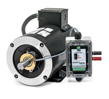 Electric motor with attached control box and wiring for industrial use.