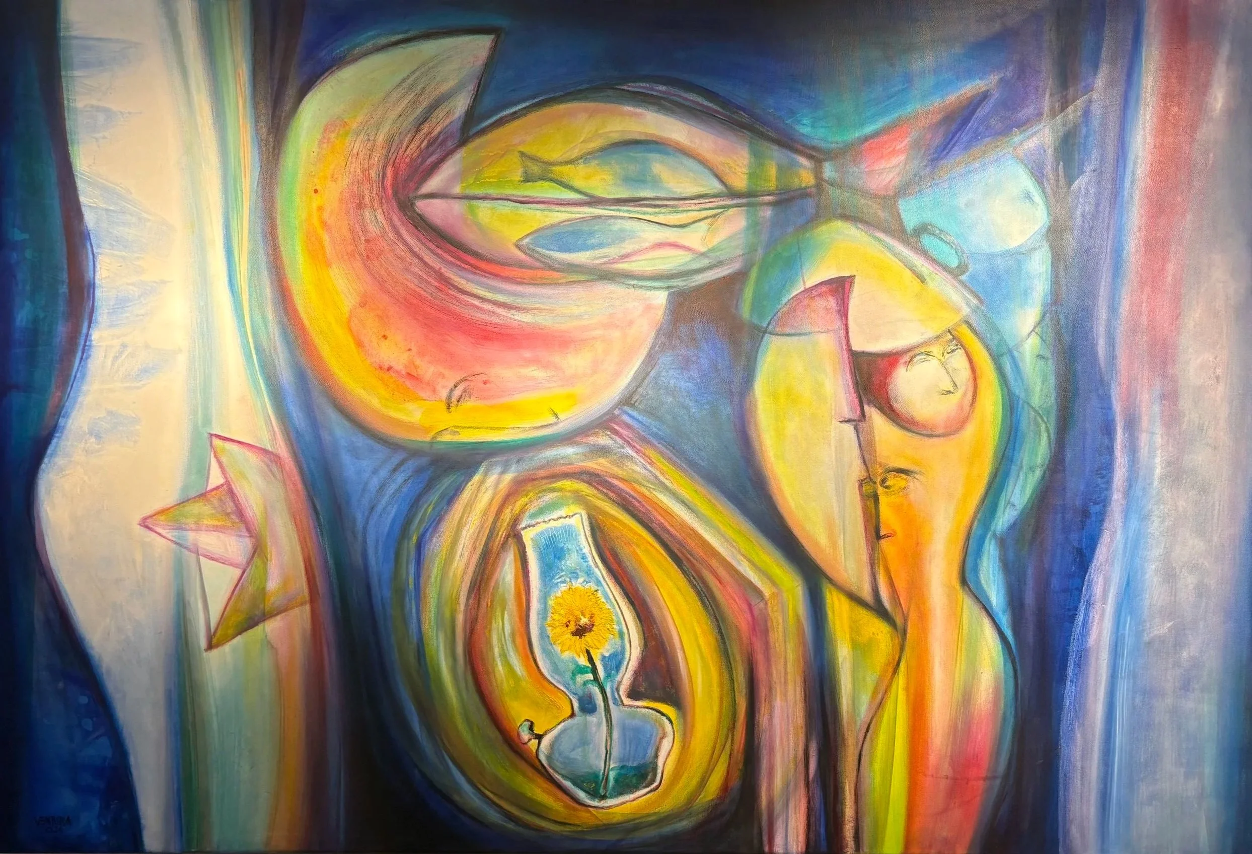 Idilio con Girasol, Oil on canvas, 40 in x 60 in 