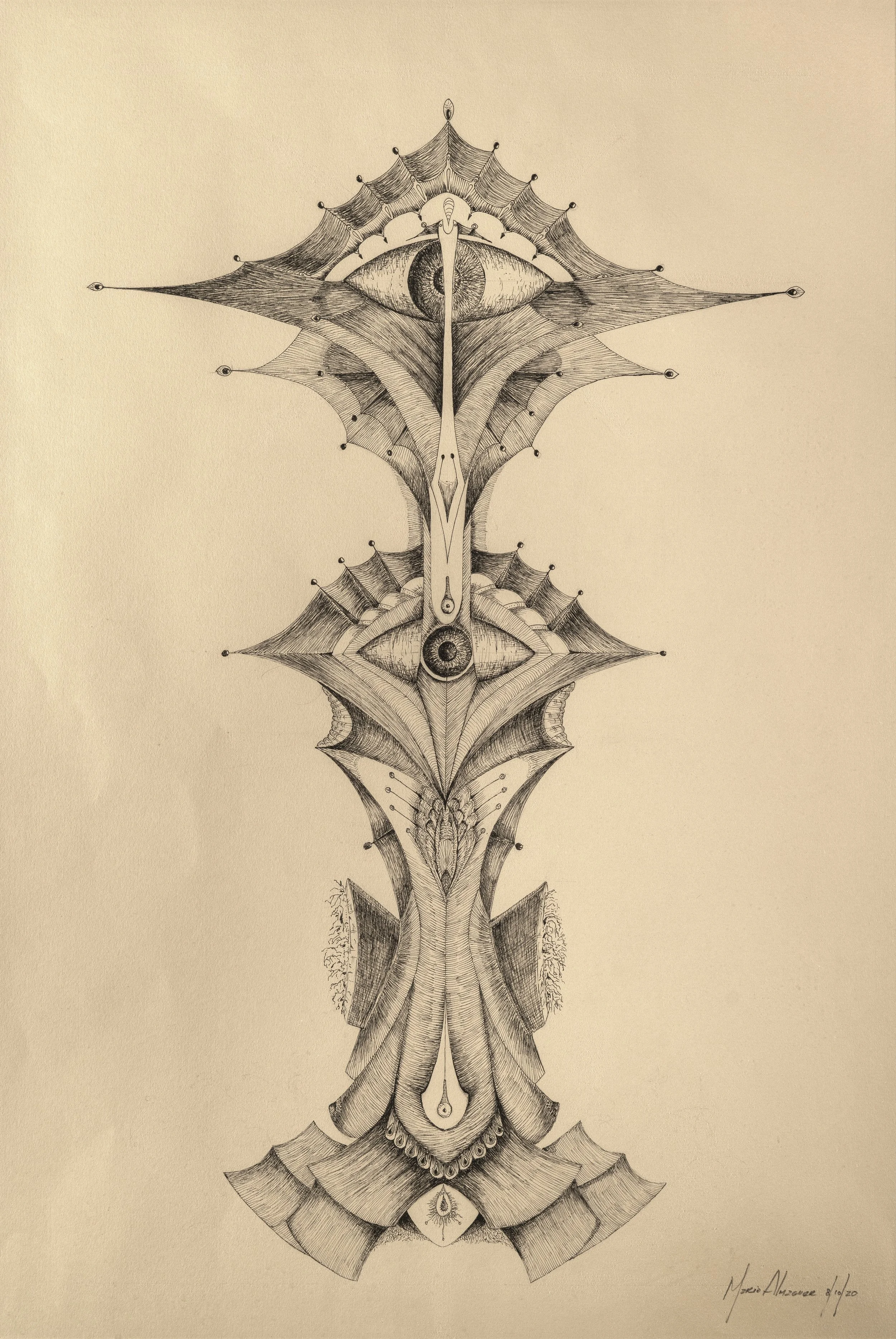 La Cruz, Ink on paper, artist Mario Almaguer