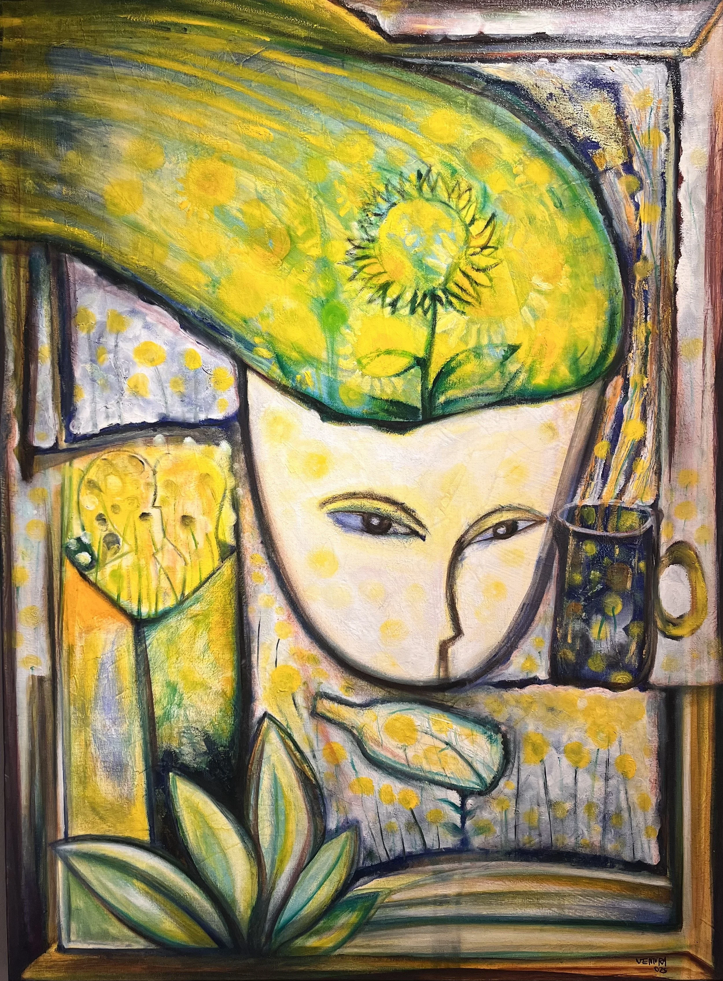 Window #2 "The Message", Oil on canvas, 40 in x 30 in 