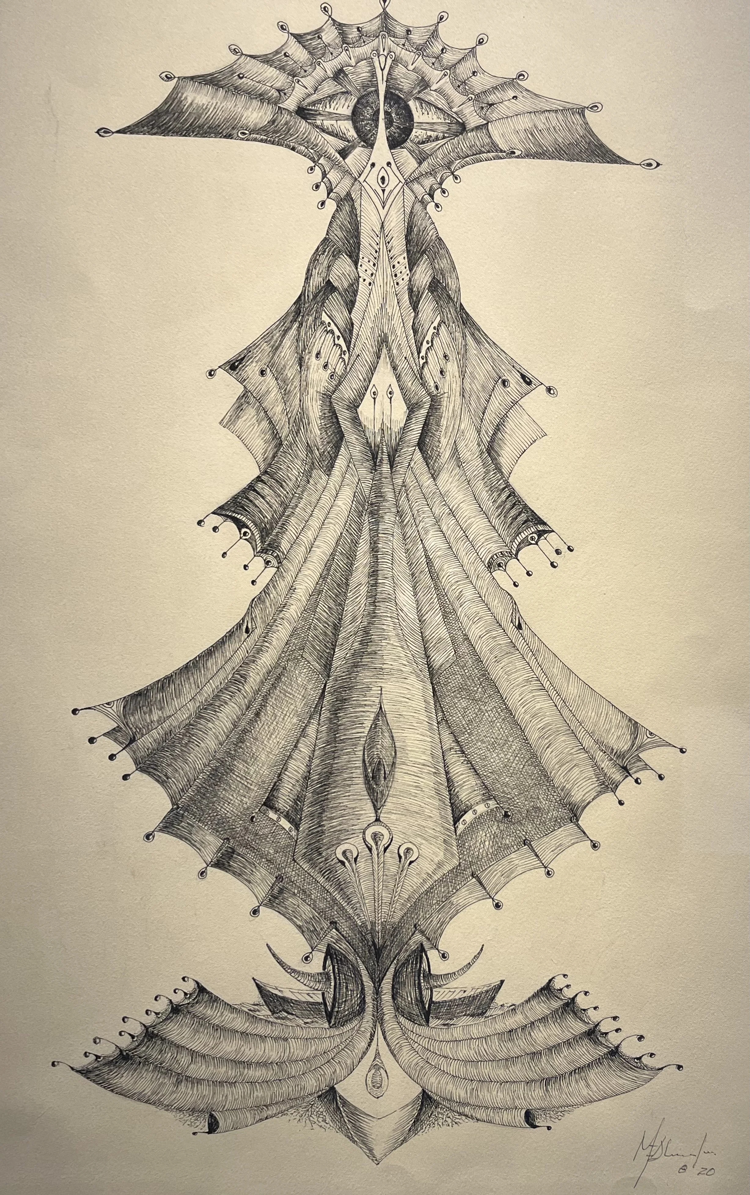 La Virgen by Mario Almaguer, Ink on paper, 34 in x 25 in 