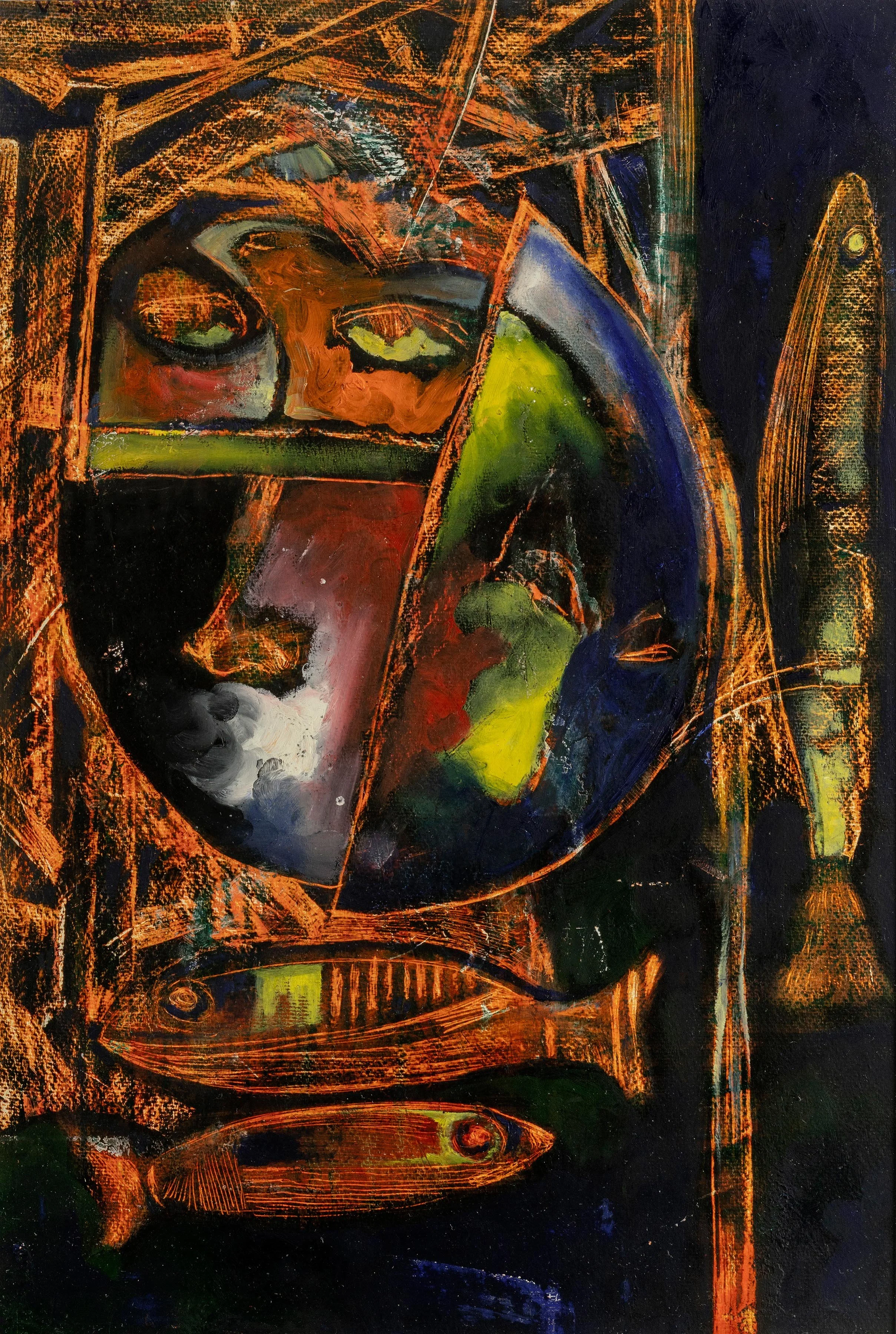 Memories of a Fish 8, Oil on cardboard, 27.5 in x 20 in 