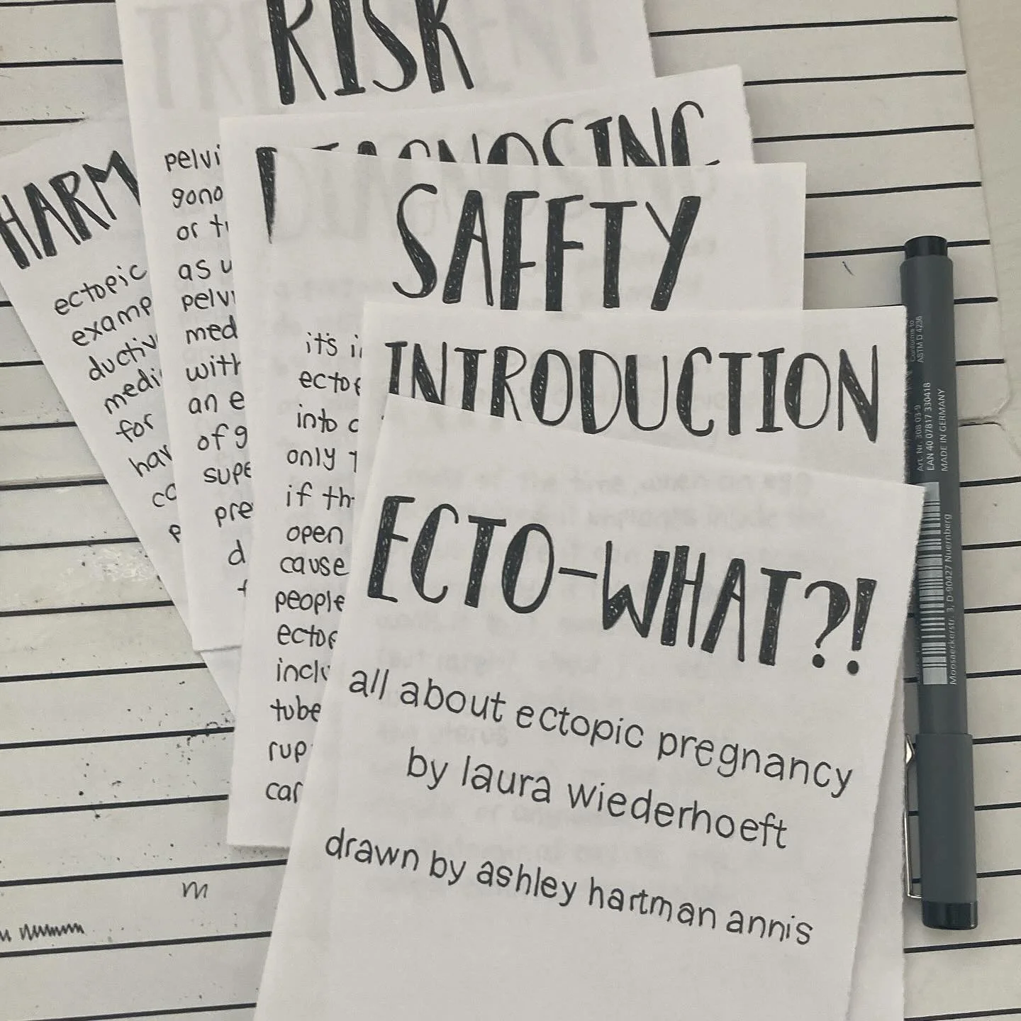 nurse practitioner laura wiederhoeft @lauramichellew (and also my dear friend!) wrote this amazing zine on ectopic pregnancy and i am honored to draw it and send it out into the world!
