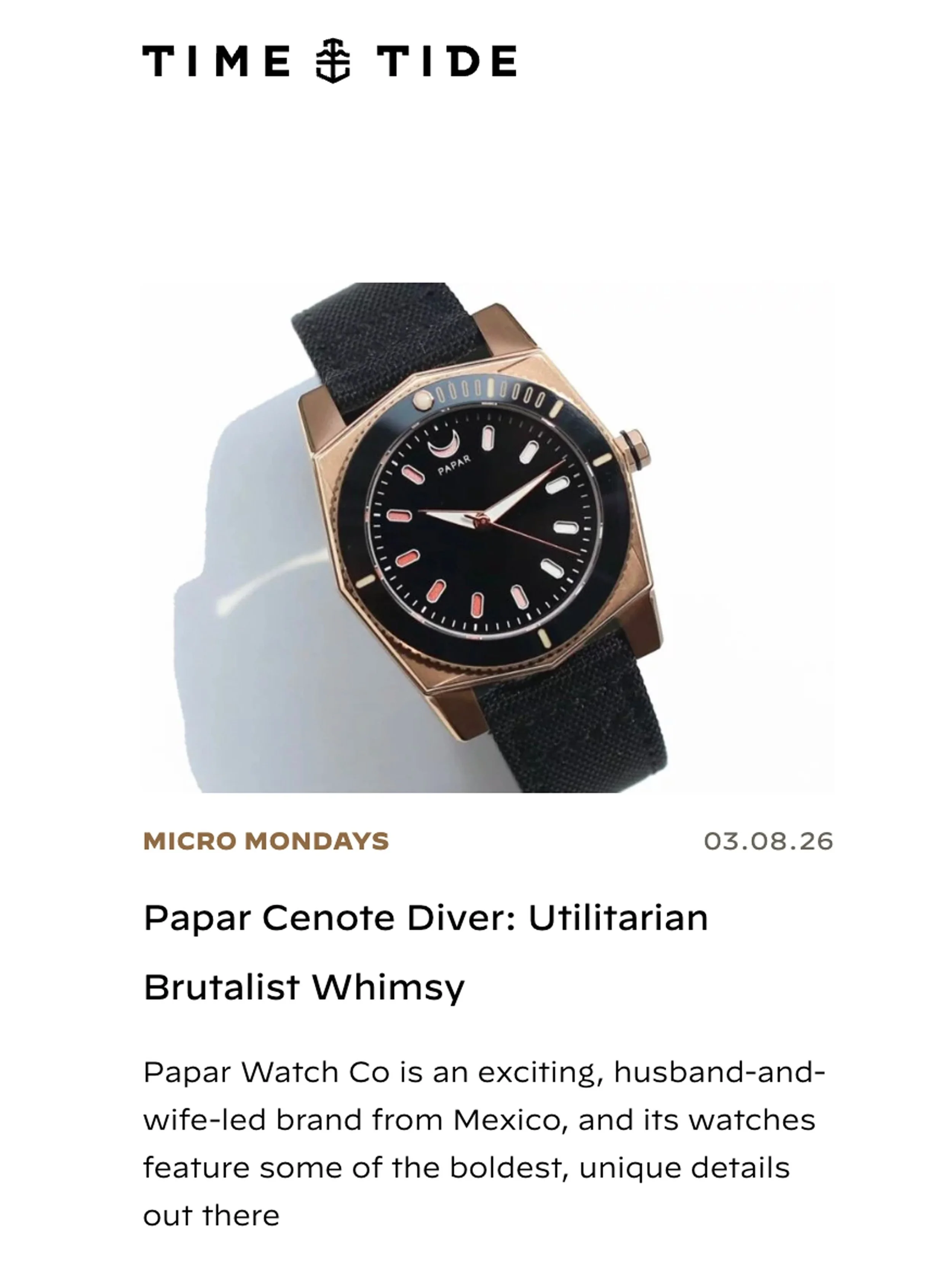 @timetidewatches thank you for featuring Papar in your Micro Mondays column this week! @andrew_mcutchen @rashawn__smith @timetidetayla