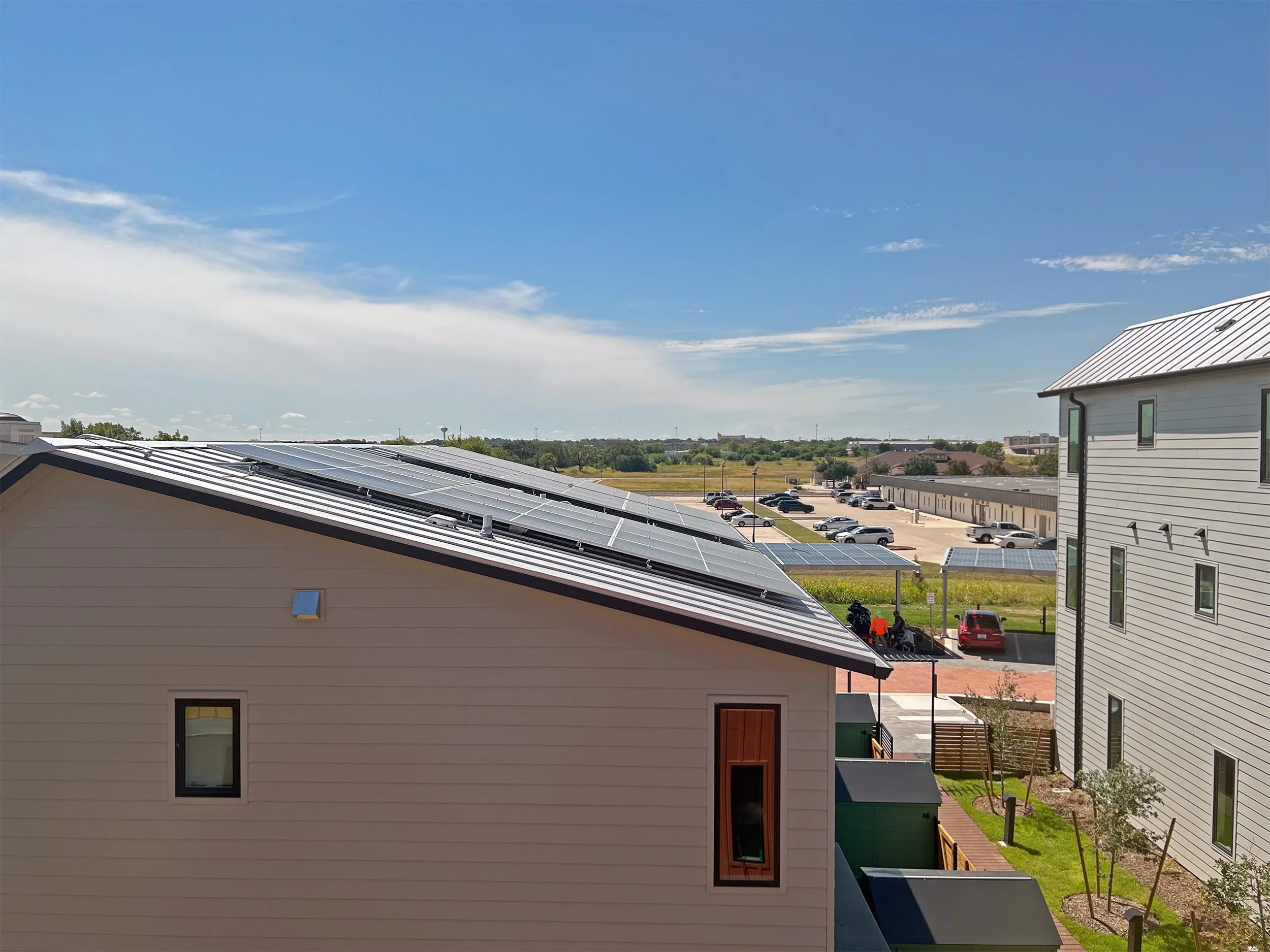  Image of rooftop solar panels on the Phase 1 roofs of Lively Lane. 