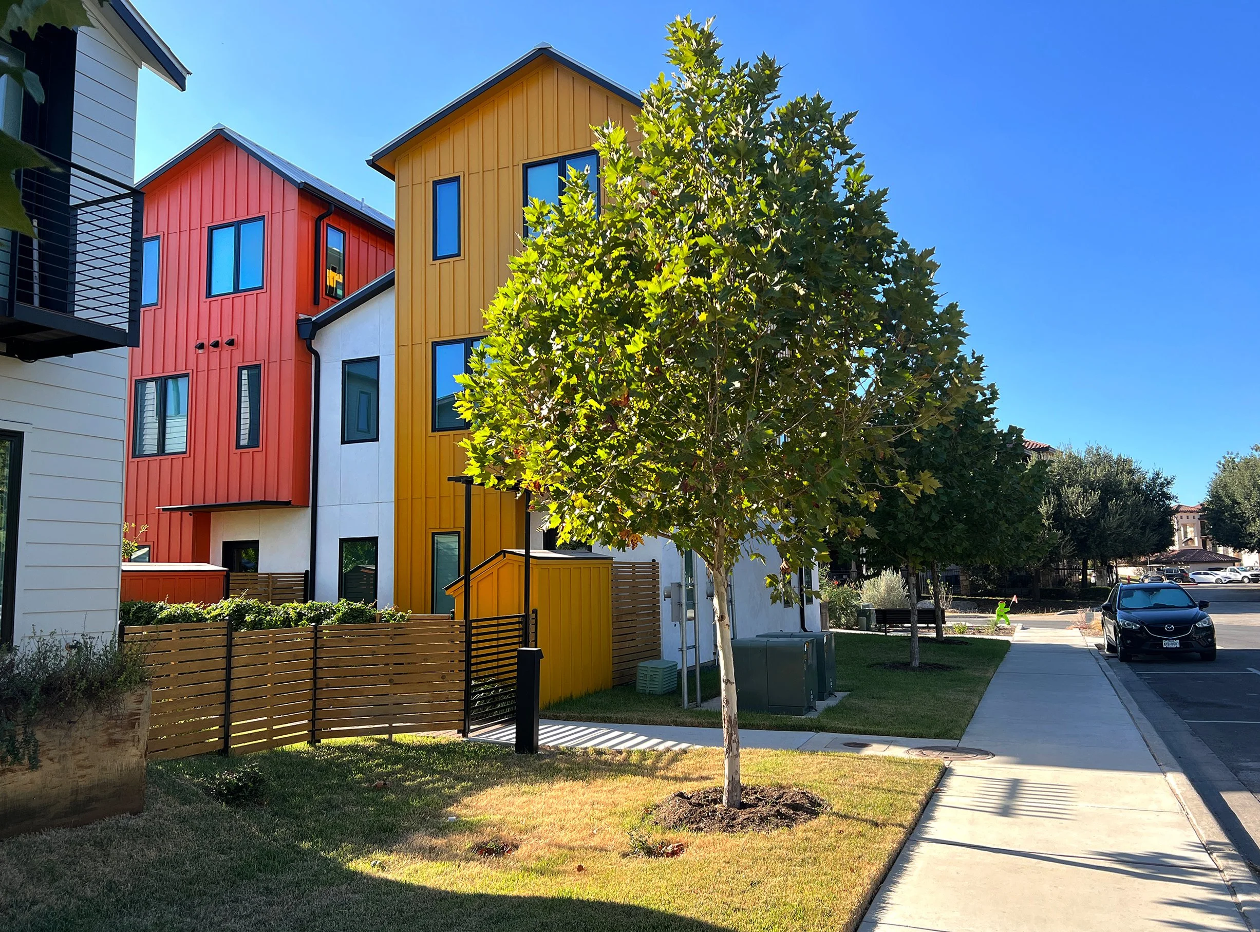  Image of the Lively Lane Phase 1 live-works completed from the Dutton drive sidewalk. 