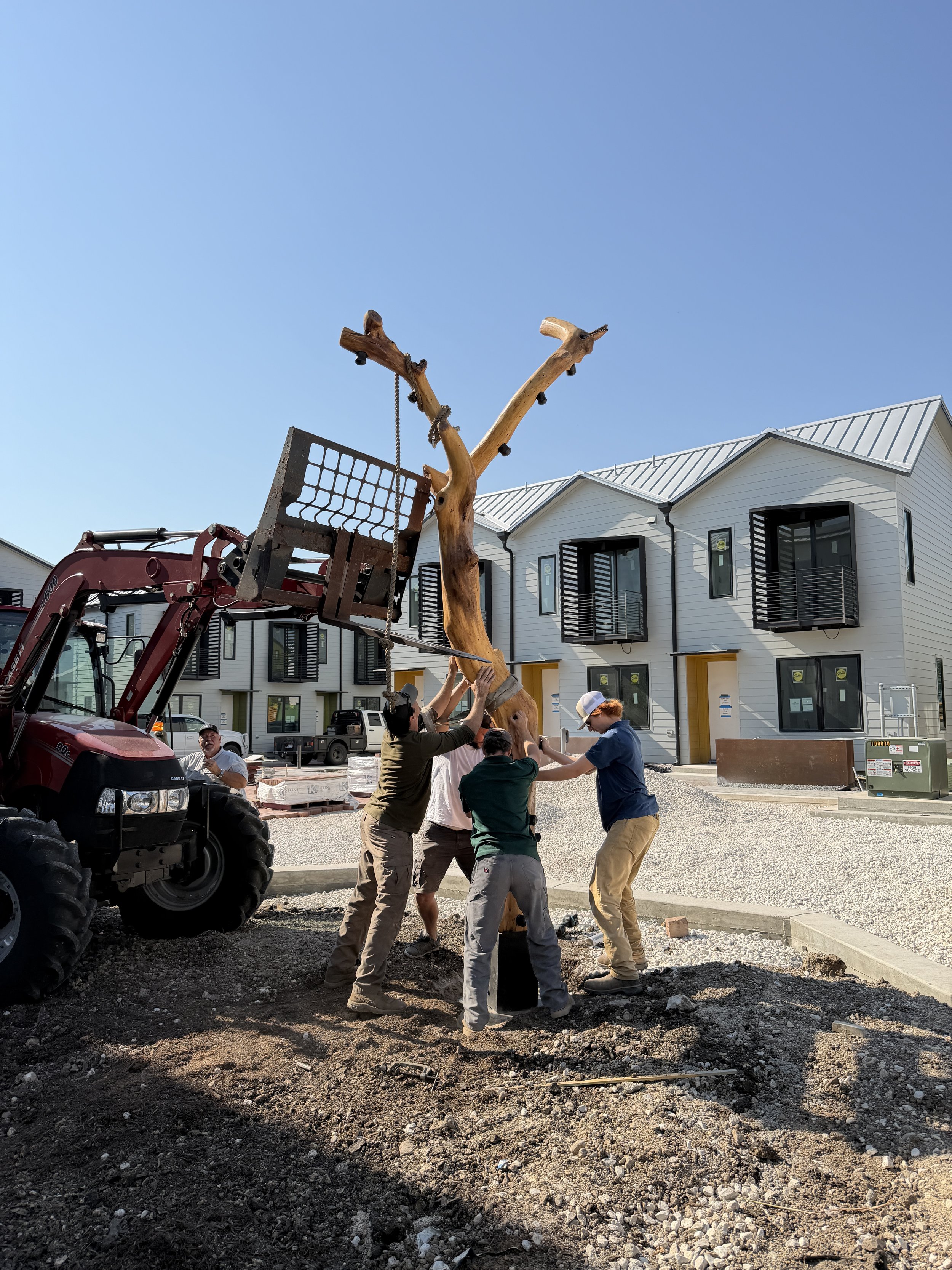 The Harvest Tree being positioned for installation