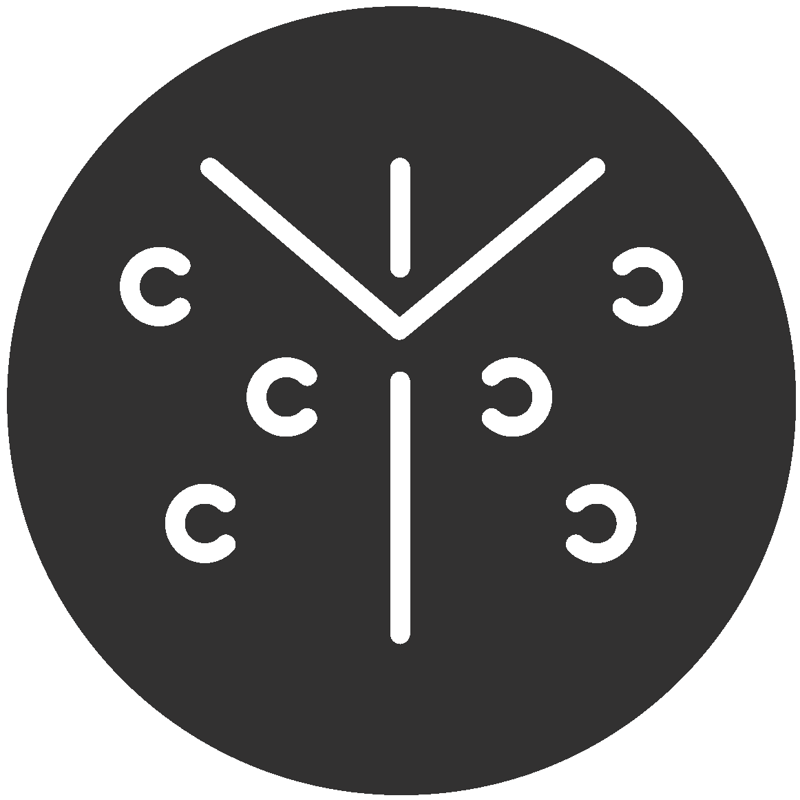 Abstract geometric design with white lines on black circle background symbolizing Protection.
