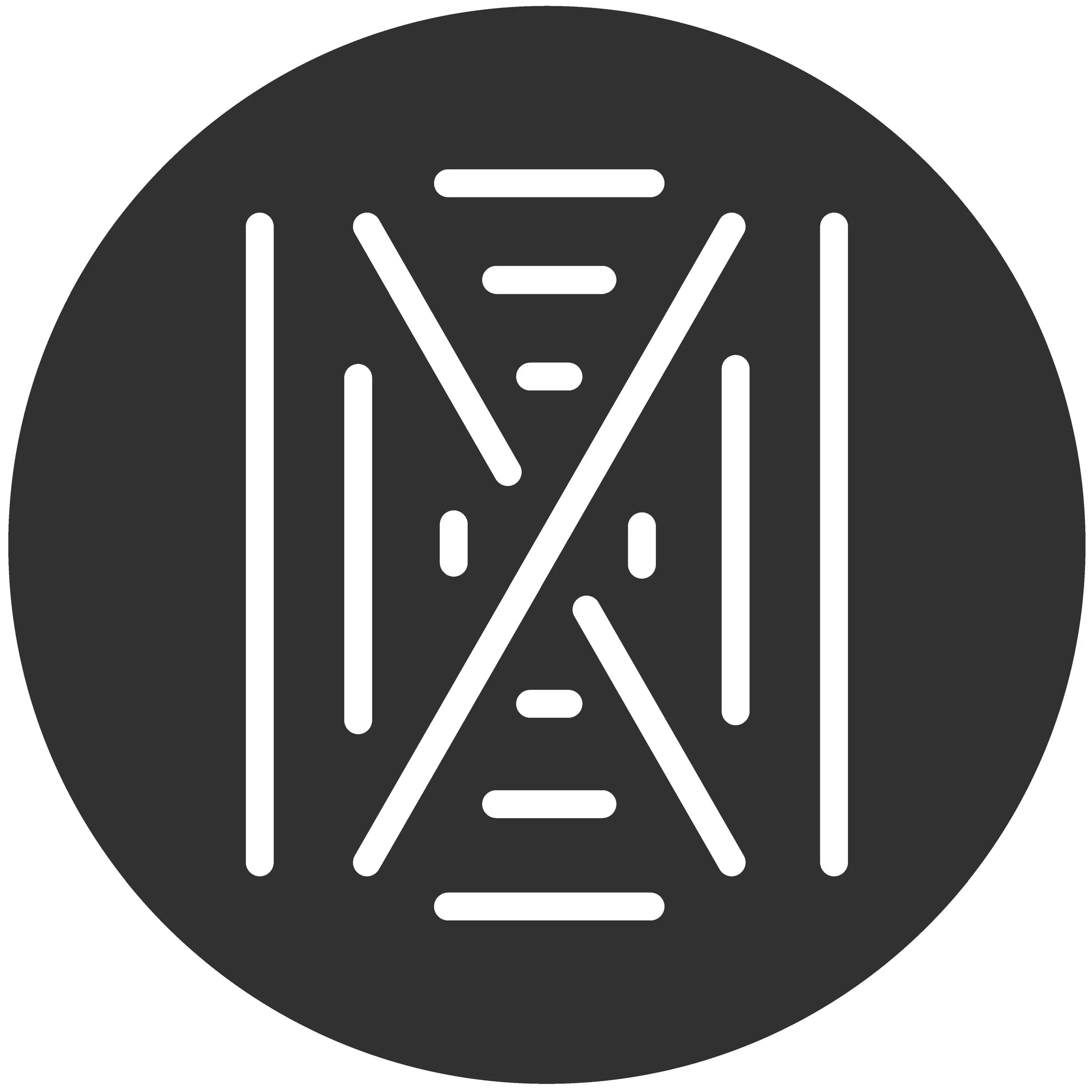 Abstract geometric design with white lines on black circle background symbolizing Generosity.