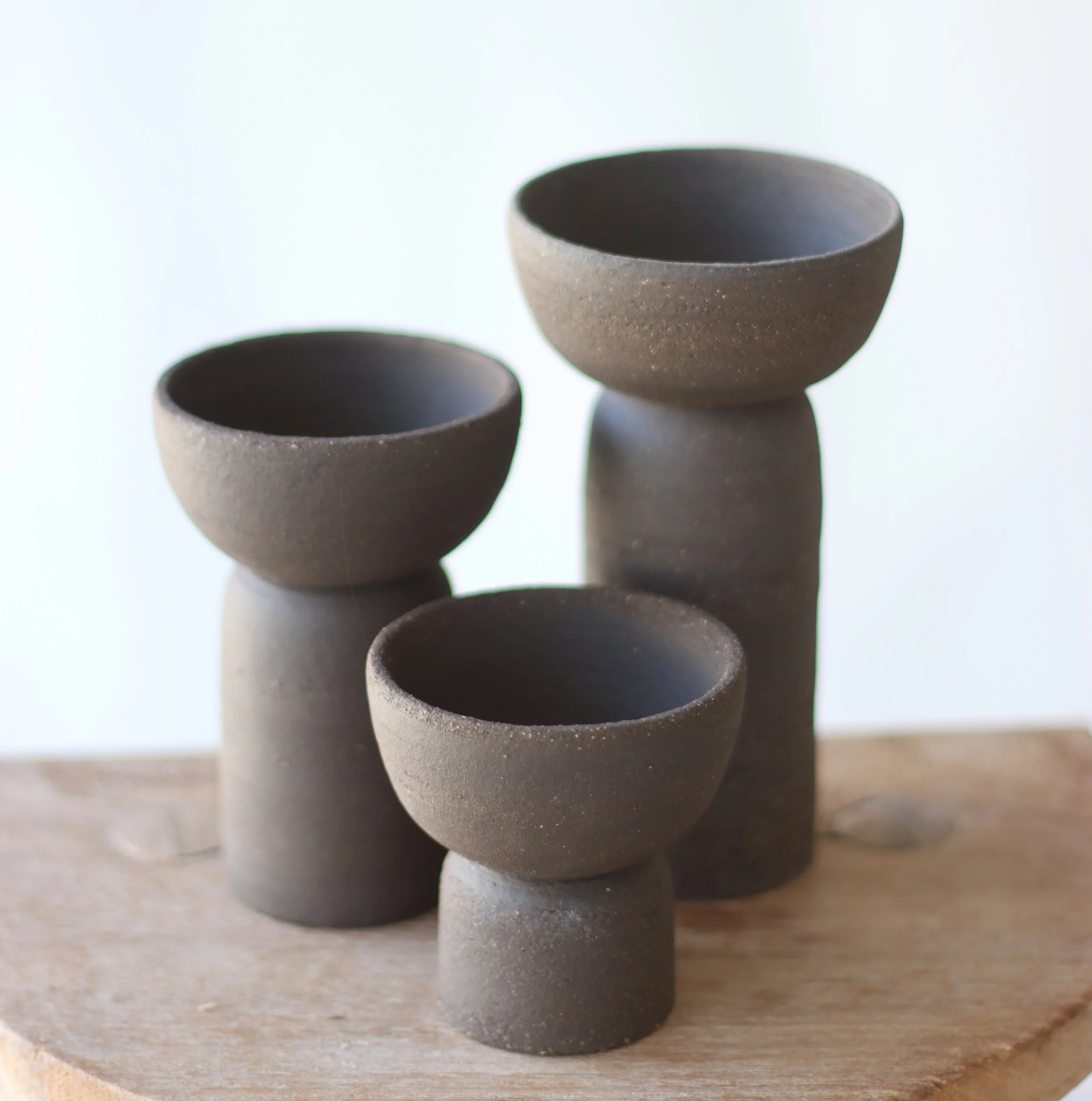 Bougeoirs - grès noir chamotté