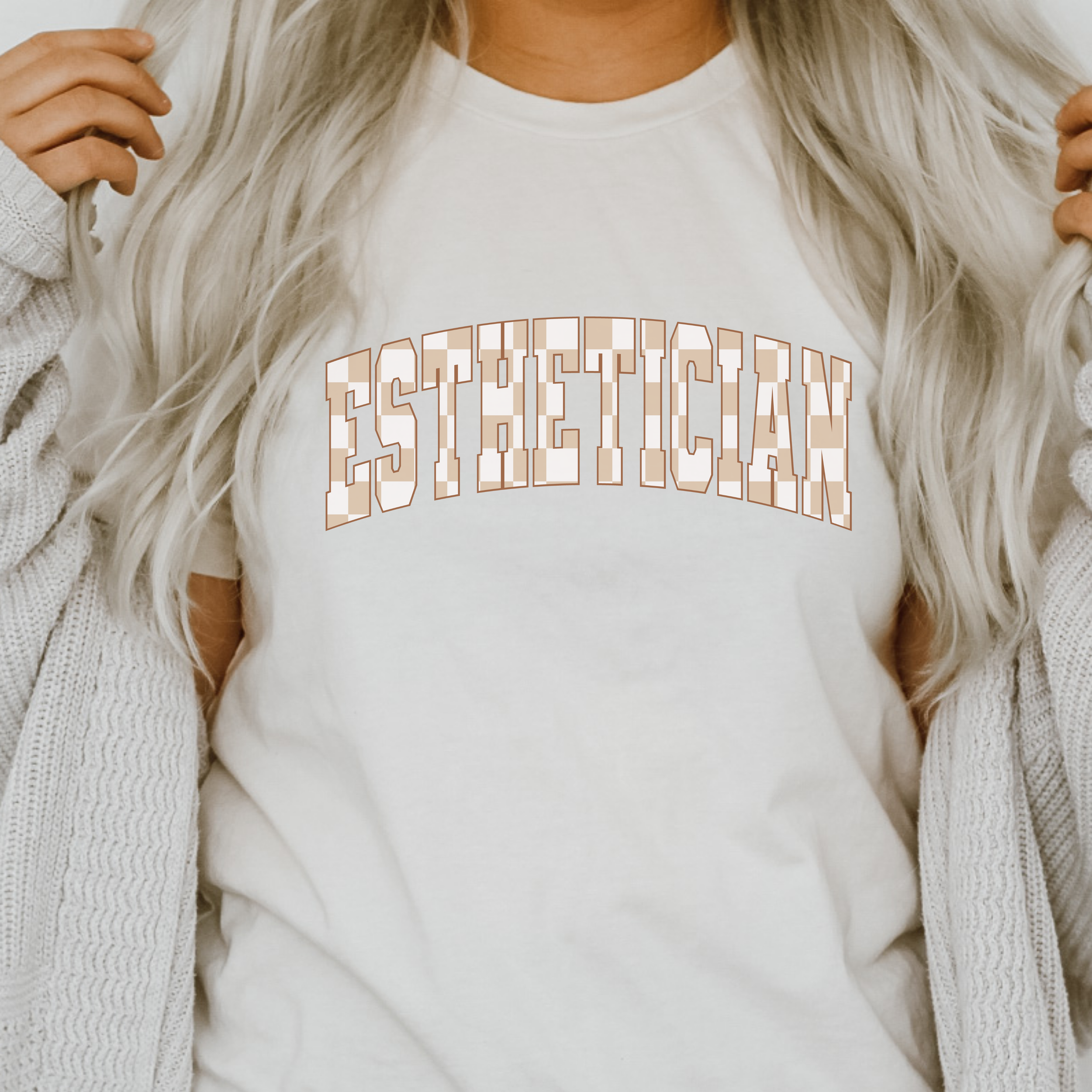 Neutral Checkered Esthetician T-Shirt 🏁#1.png
