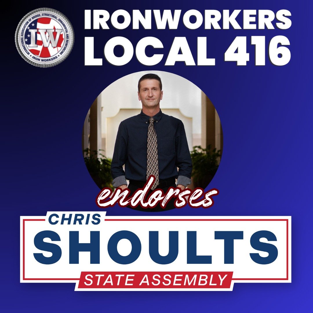 As a working-class Californian from a blue-collar background, I appreciate the vote of confidence from Ironworkers Local 416!
#shoults4assembly
#specialelection2025
#voteAugust26
