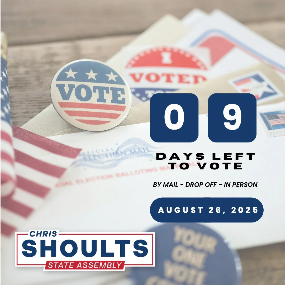 ⏳ 9 Days Until Election Day! — August 26, 2025 ⏳
For more resources & info on voting in the Special Election, check out 👉 https://www.shoults4assembly.com/ad-63
#shoults4assembly
#specialelection2025