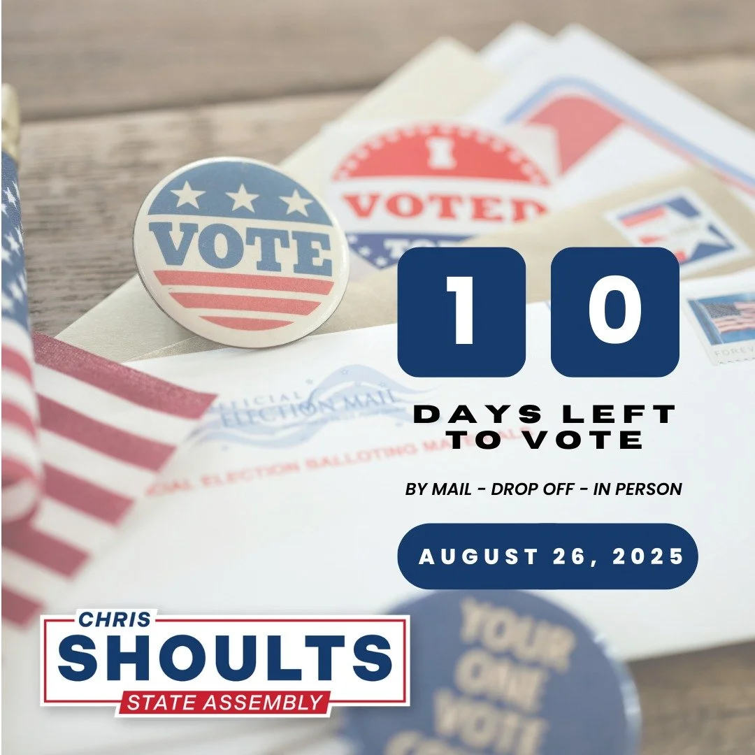 ⏳ 10 Days Until Election Day! &mdash; August 26, 2025 ⏳

For more resources &amp; info on voting in the Special Election, check out 👉 https://www.shoults4assembly.com/ad-63

#shoults4assembly
#specialelection2025
#VoteForChange