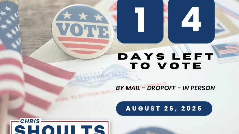 ⏳ 14 Days Until Election Day! &mdash; August 26, 2025 ⏳

Here&rsquo;s how YOU can make your mark:

VOTE!
📬 Sign, date, and mail back your ballot
🗳 Drop off your ballot at a Drop-Off Center
https://countyofriverside.maps.arcgis.com/apps/webappviewer