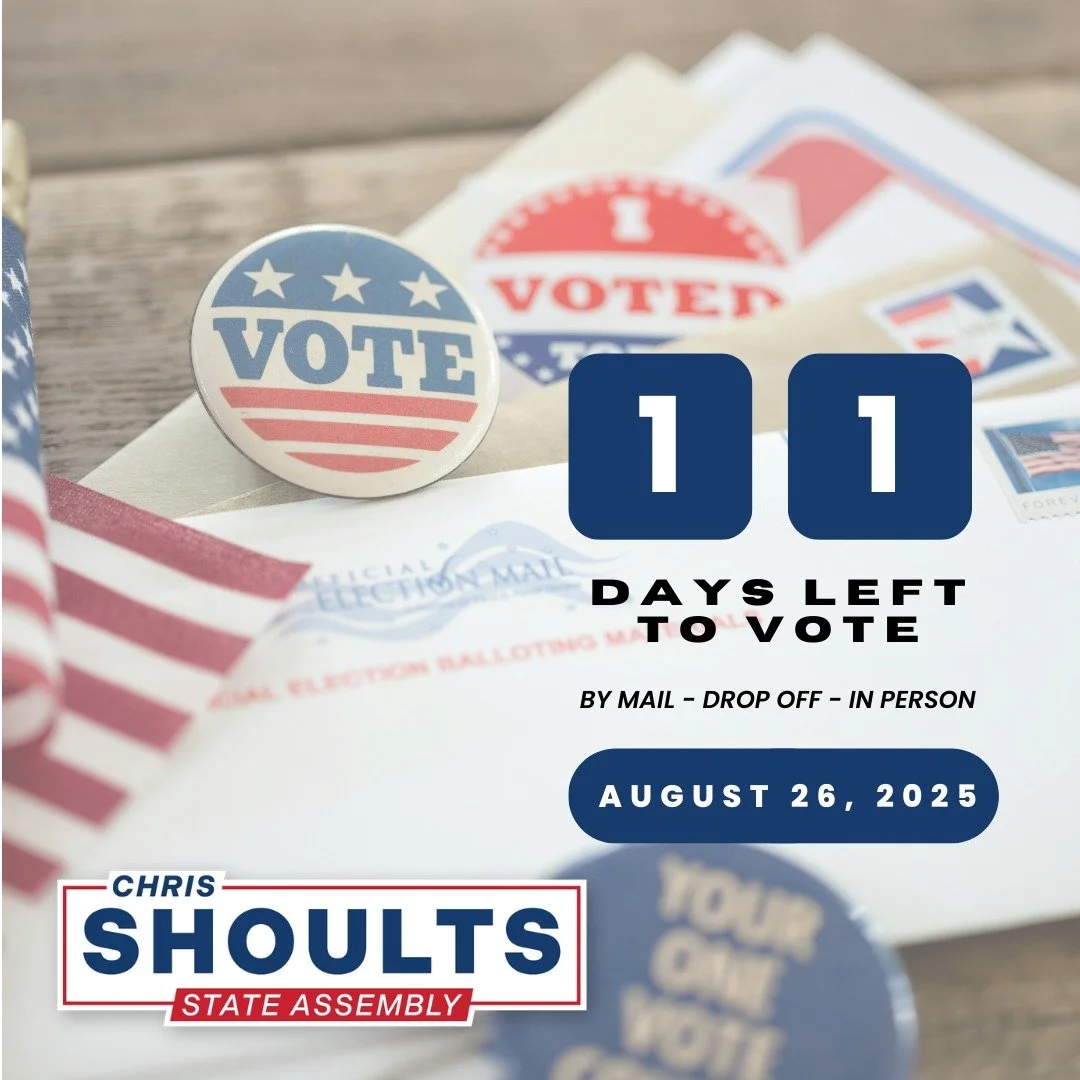 ⏳ 11 Days Until Election Day! &mdash; August 26, 2025 ⏳

For more resources &amp; info on voting in the Special Election, check out 👉 https://www.shoults4assembly.com/ad-63

#shoults4assembly
#specialelection2025
#VoteForChange